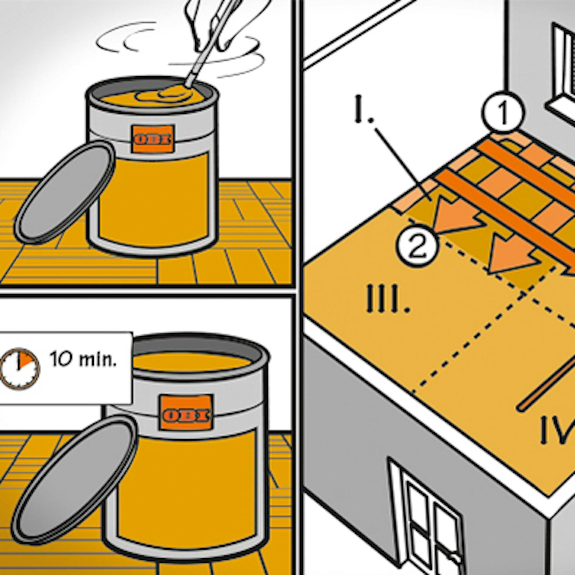 Barattoli di vernice sul parquet.