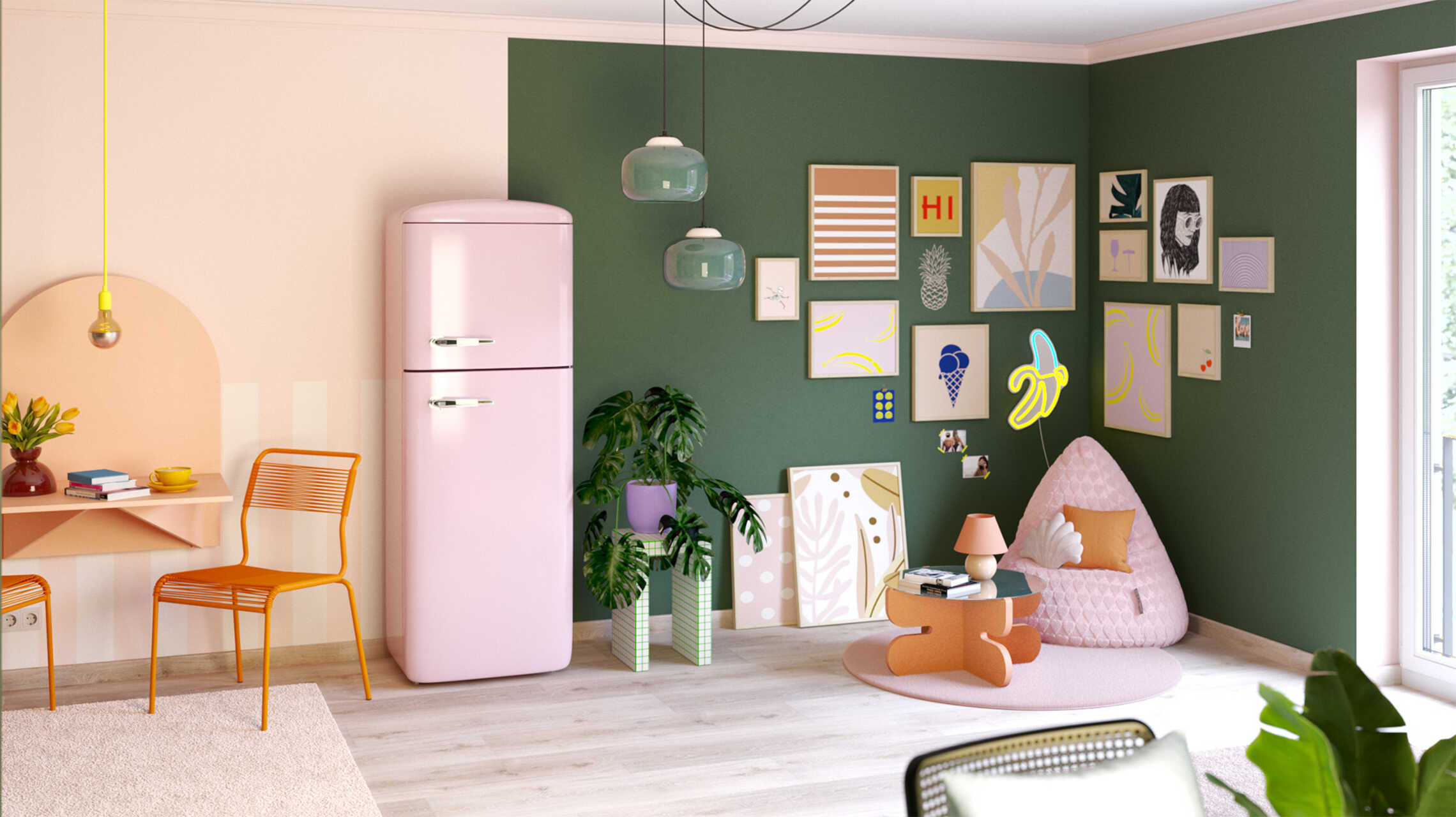 Ein bunte Ecke im Wohnzimmer im Retro Stil