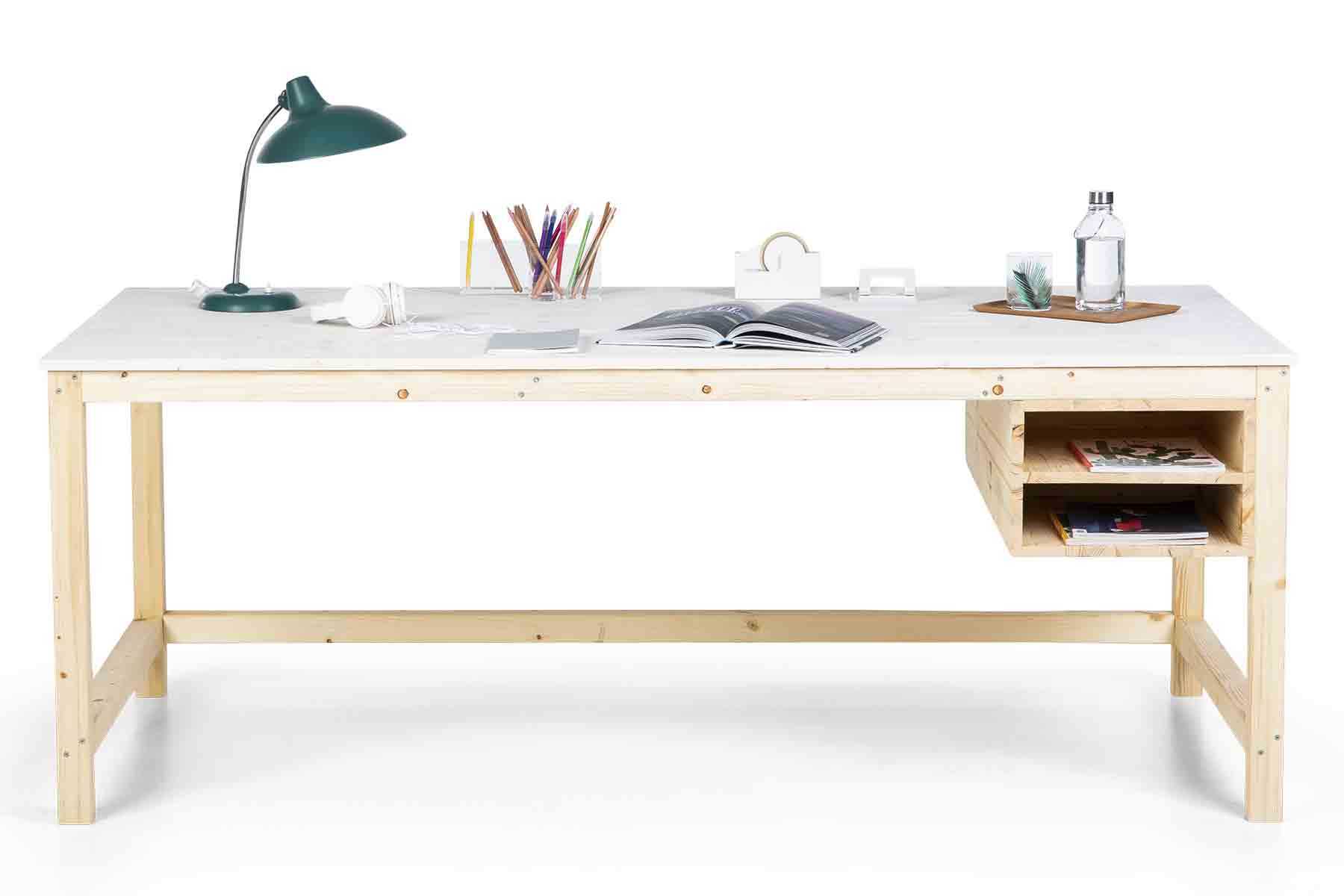Schreibtisch Egon in Natur mit weißer Tischplatte