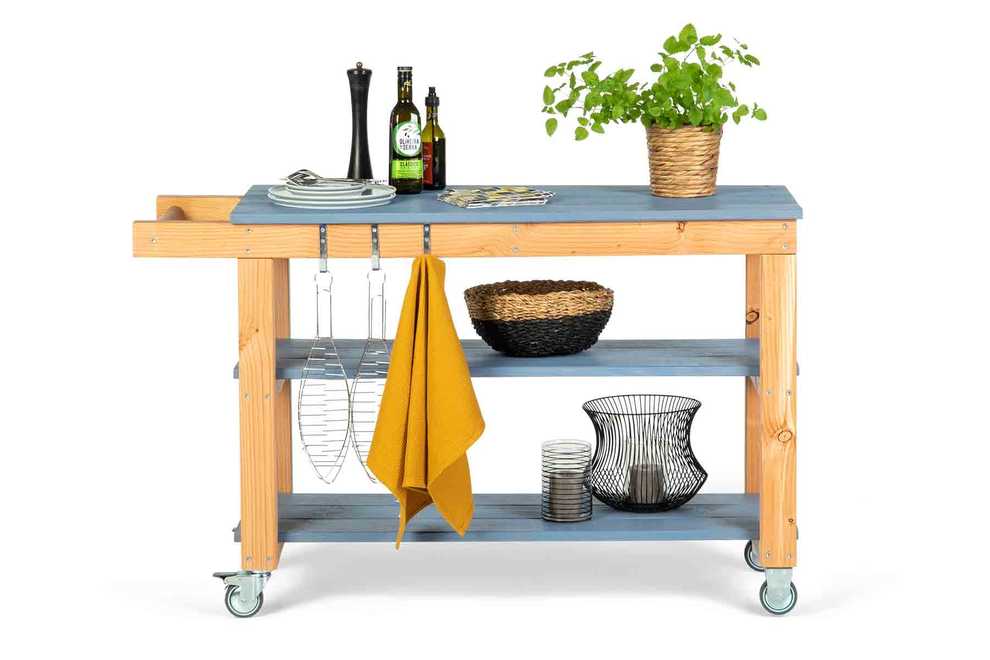 Servierwagen Sophie mit blauen Platten