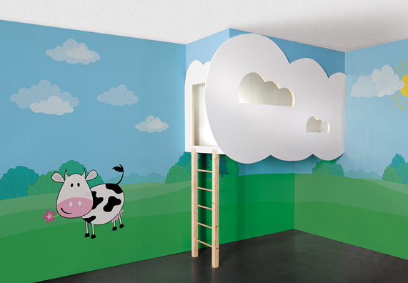 Spielhaus Wolkenpalast in einem Kinderzimmer.