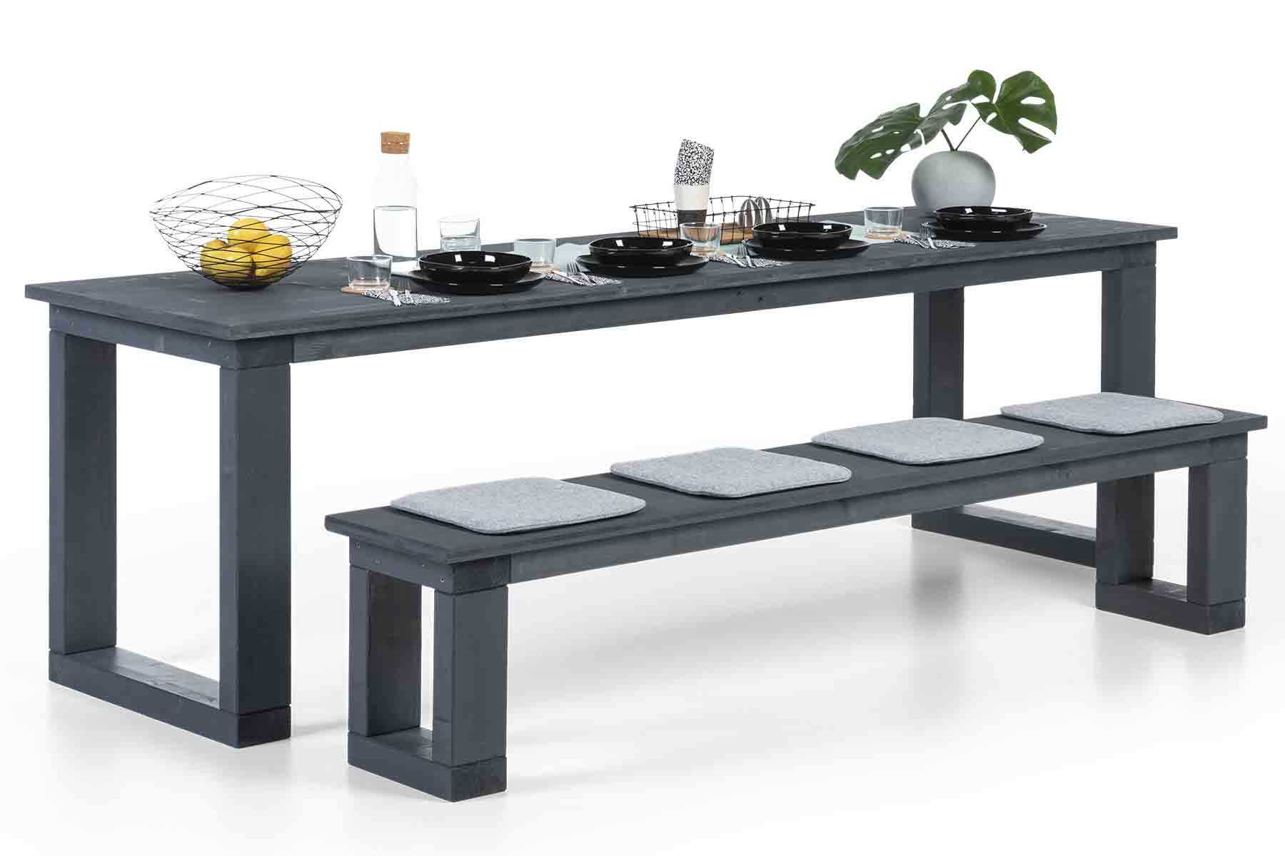 Tisch Karl in dunkelgrau mit passender Bank