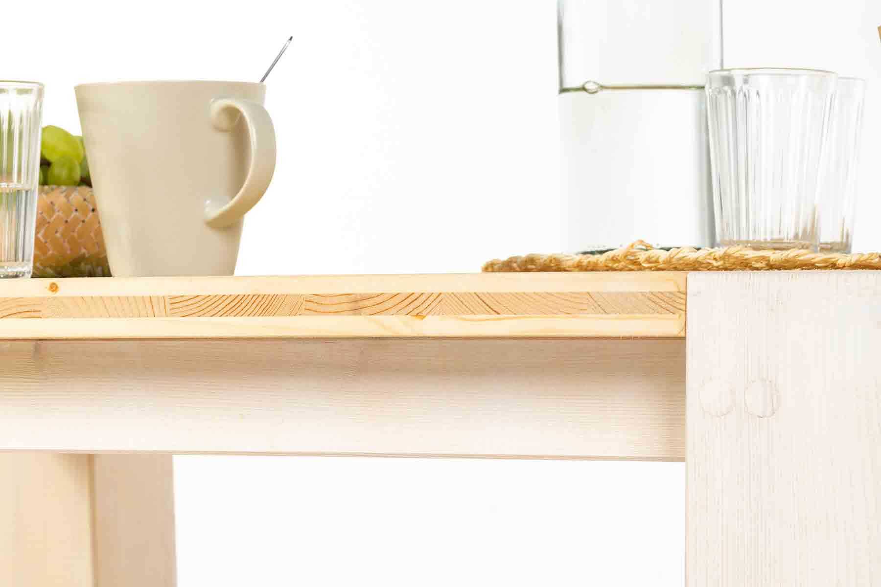 Tisch Maren Detailaufnahmen Stirnseite weiß