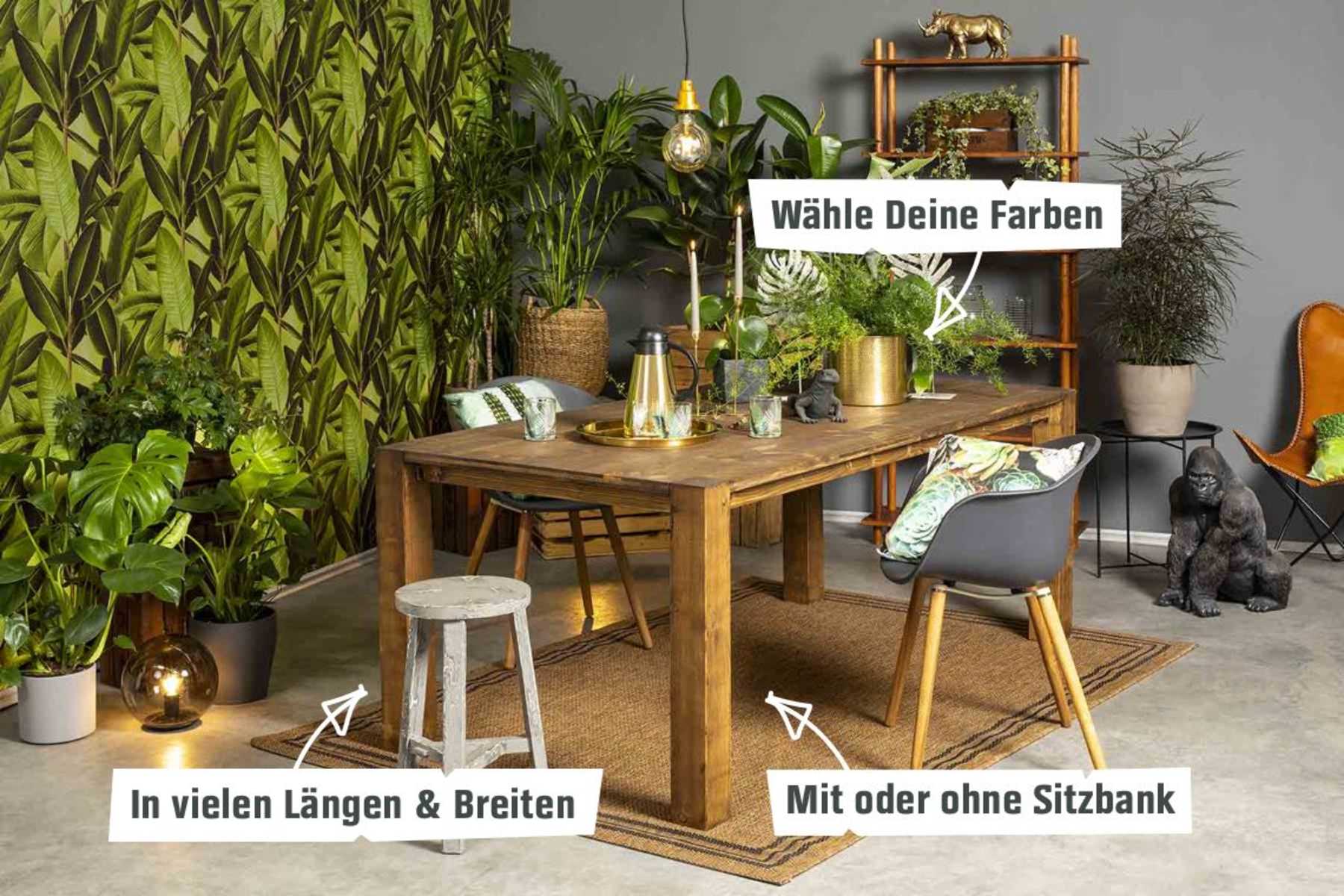 Tisch Maren Schrägansicht mit Benennung der Vorteile