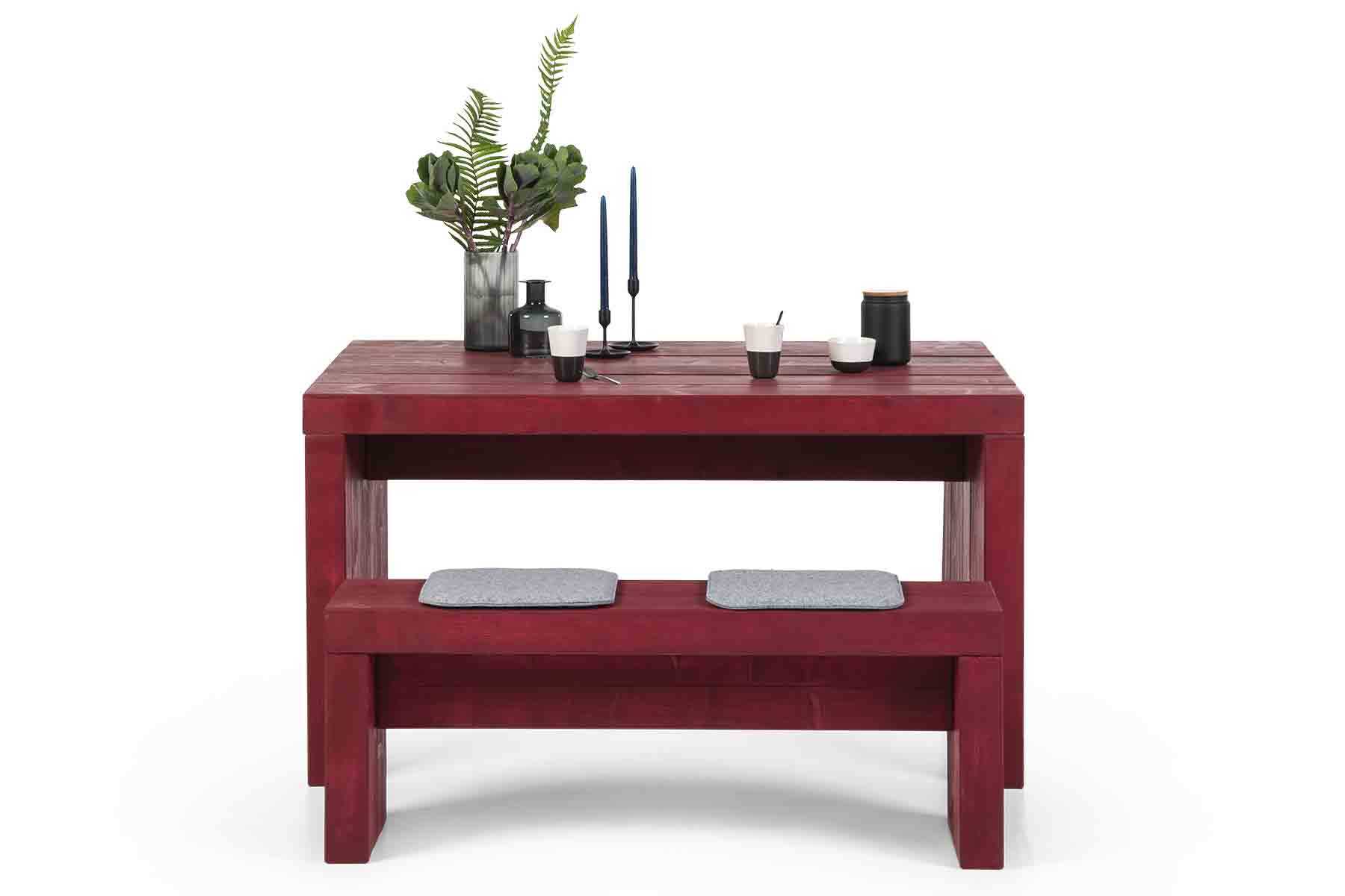 Tisch Bruno kleine Variante für zwei Sitzplätze in rot.