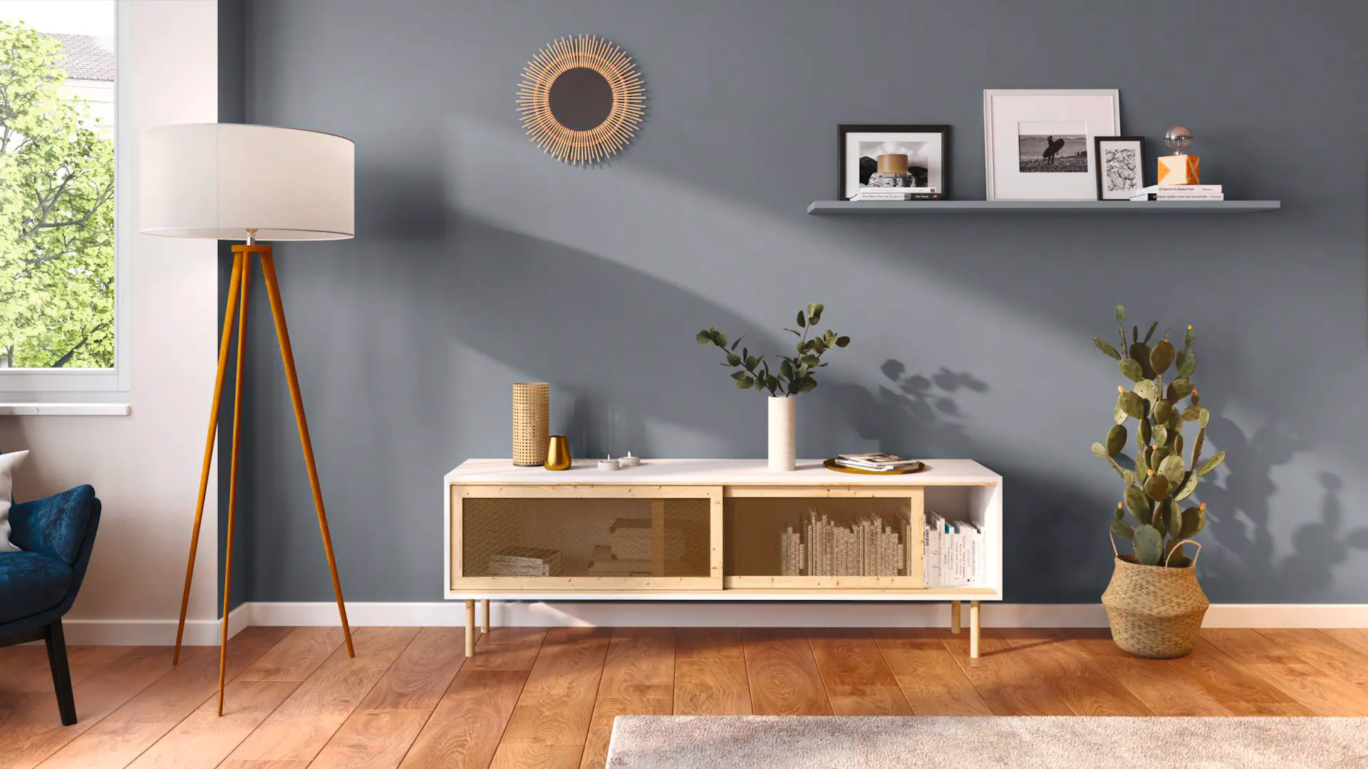 Sideboard vor berggrauer Wand