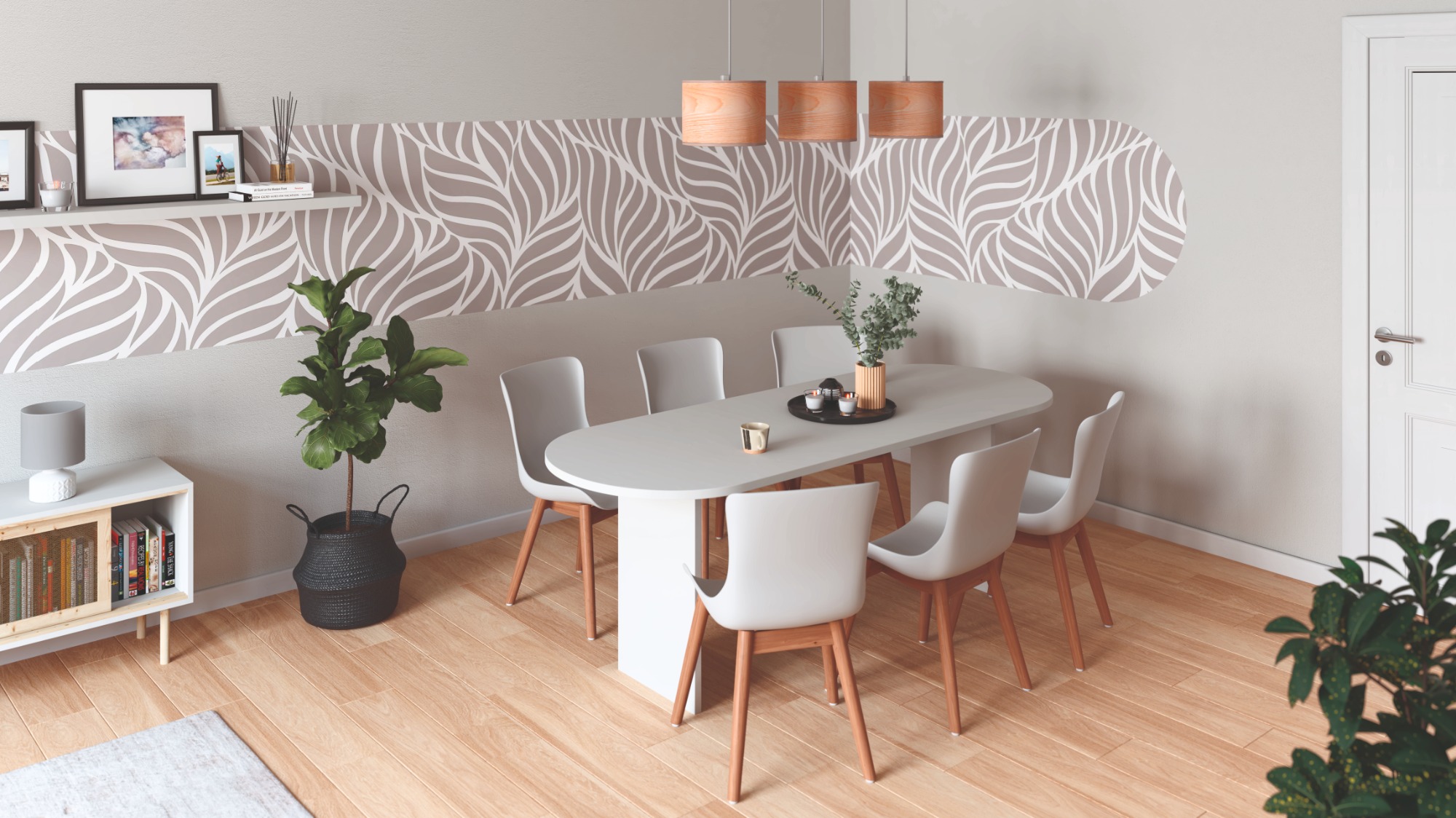 Esstisch vor steingrauer Wand 
