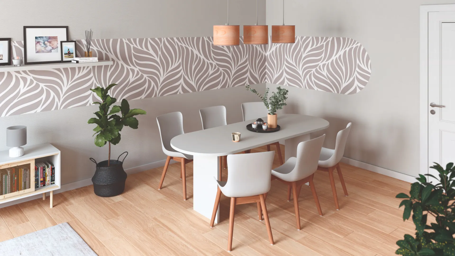 Esstisch vor steingrauer Wand