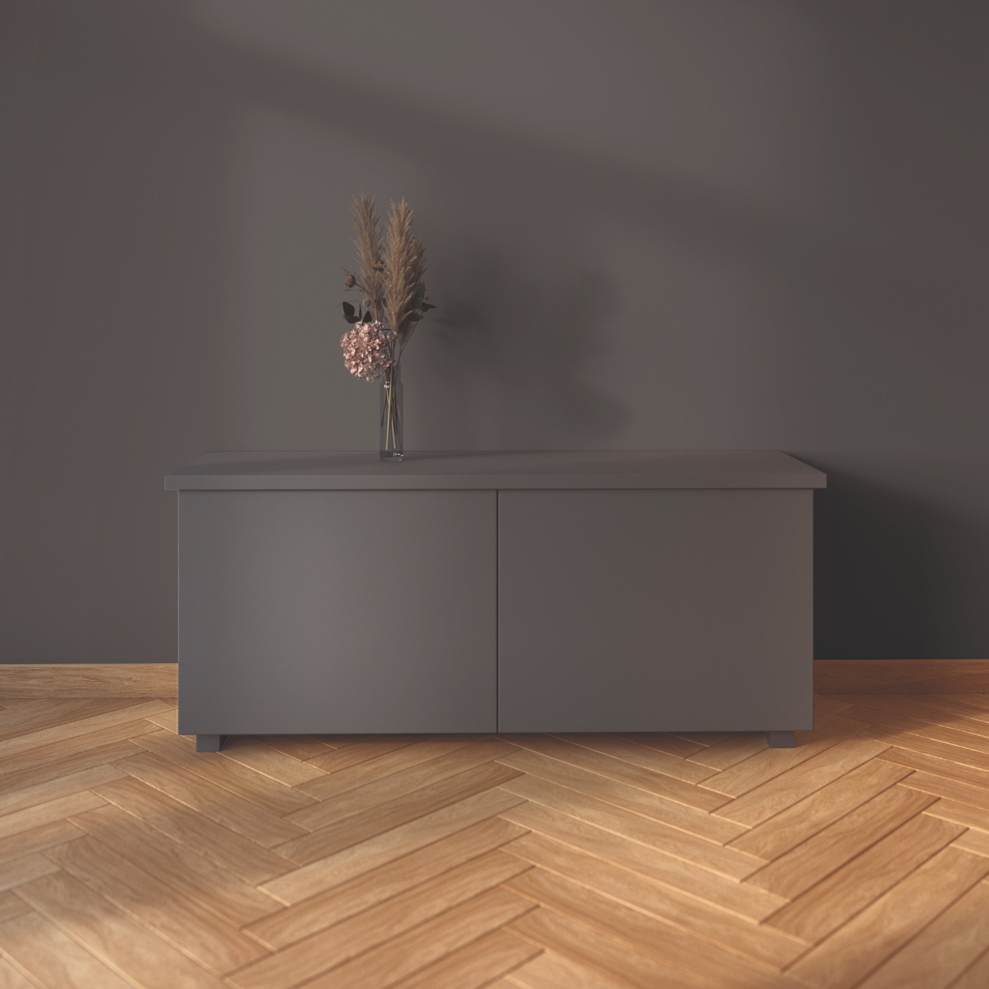 Schiefergraues Sideboard vor schiefergrauer Wand