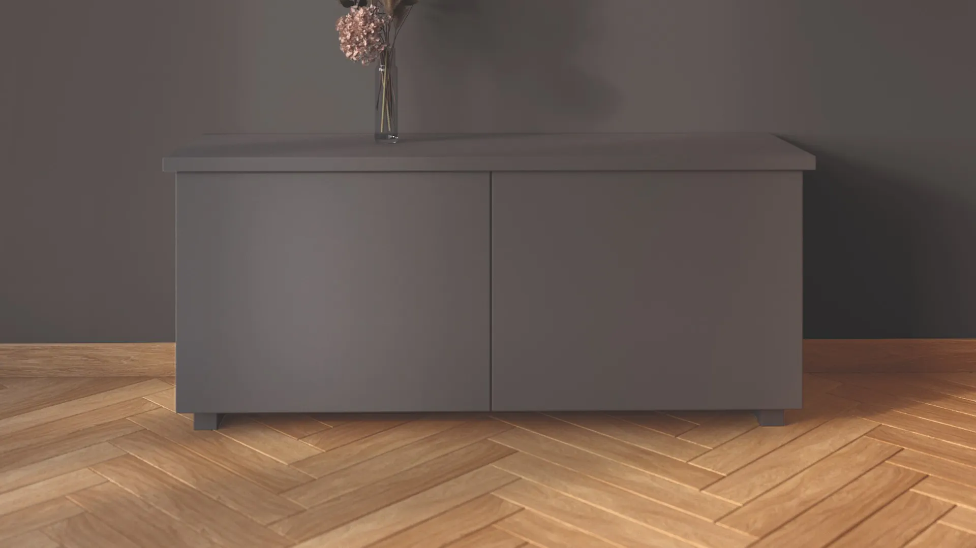 Schiefergraues Sideboard vor schiefergrauer Wand