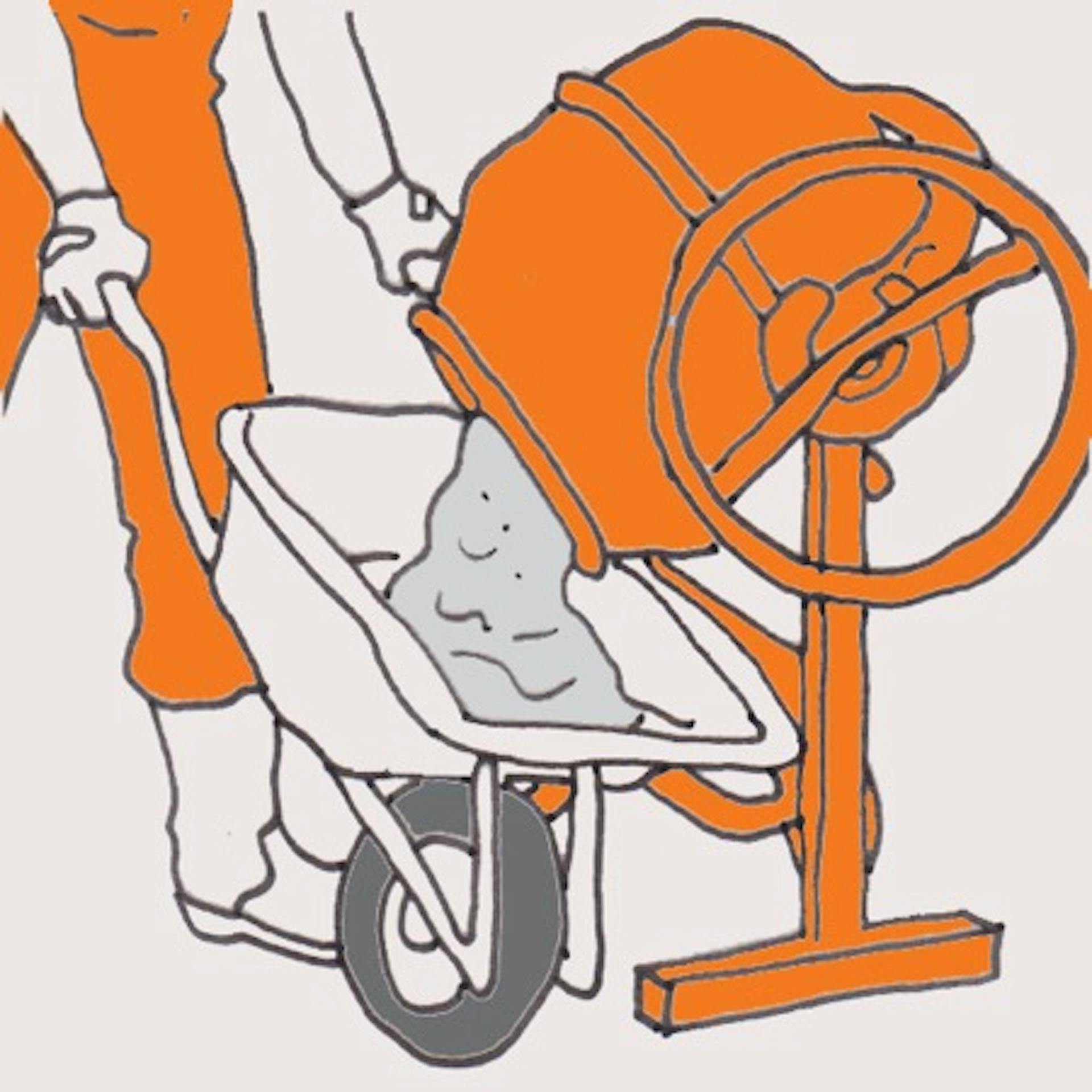 Skizze angemischter Beton wird in Schubkarre gefüllt