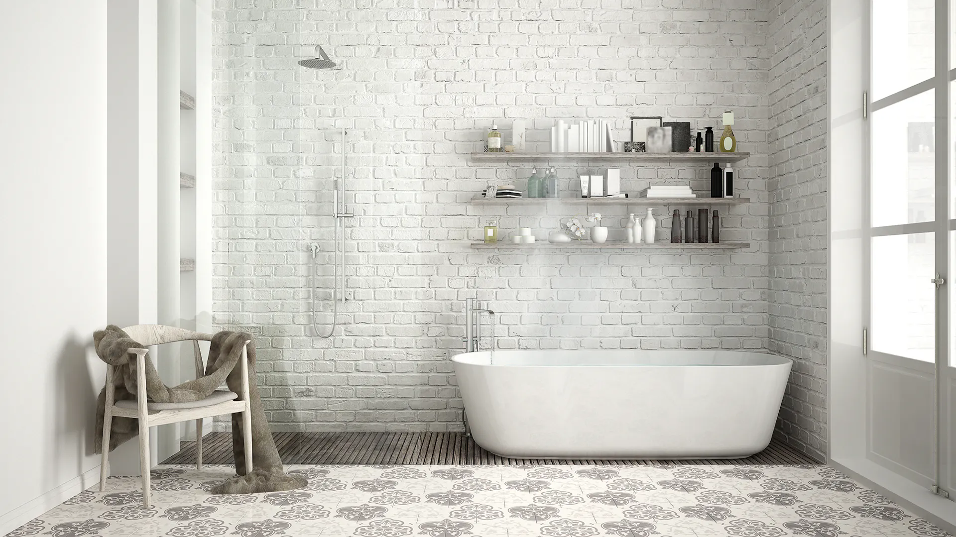 Helles Bad mit Badewanne und Dusche