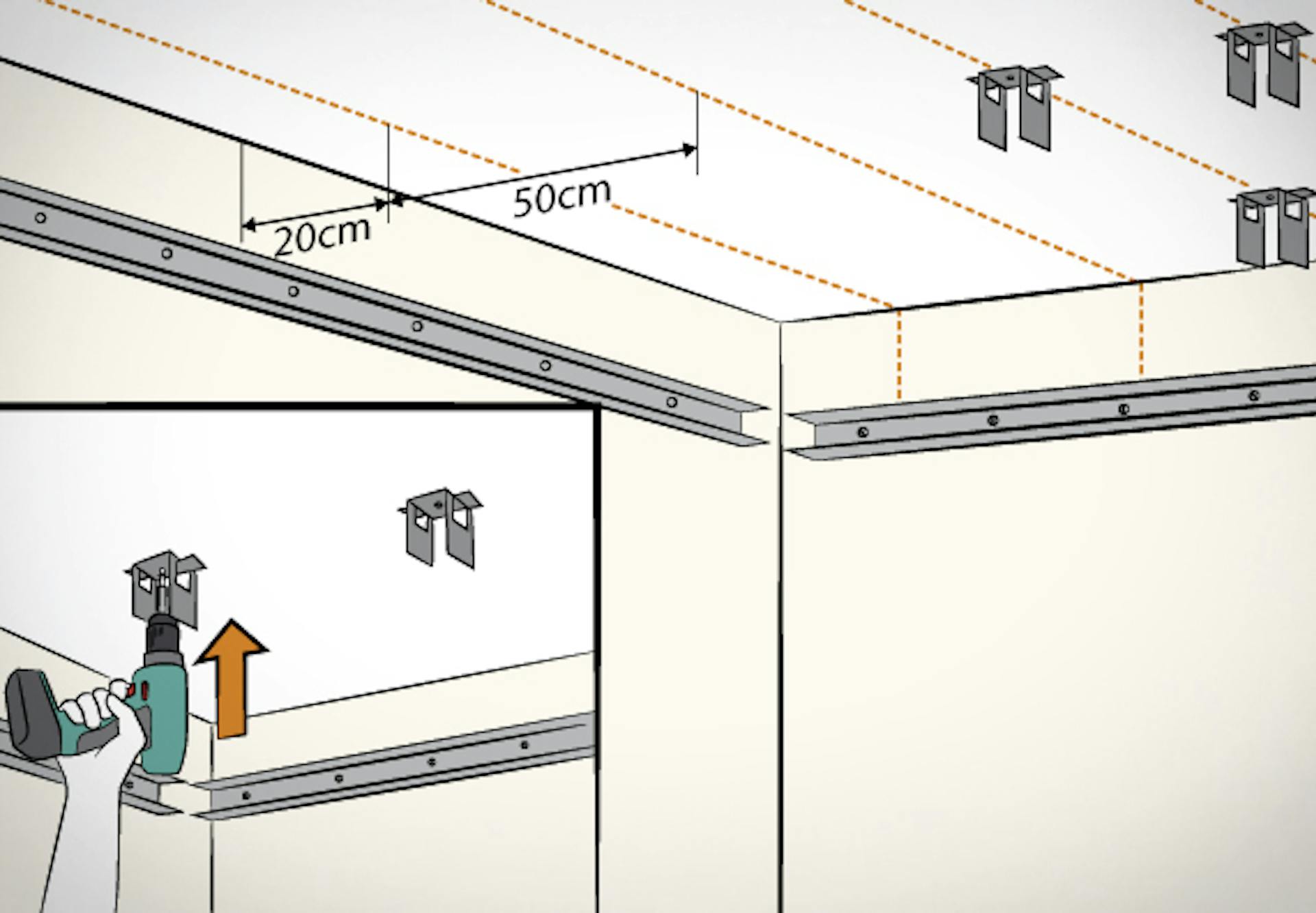 Direktabhänger werden an Decke angebracht