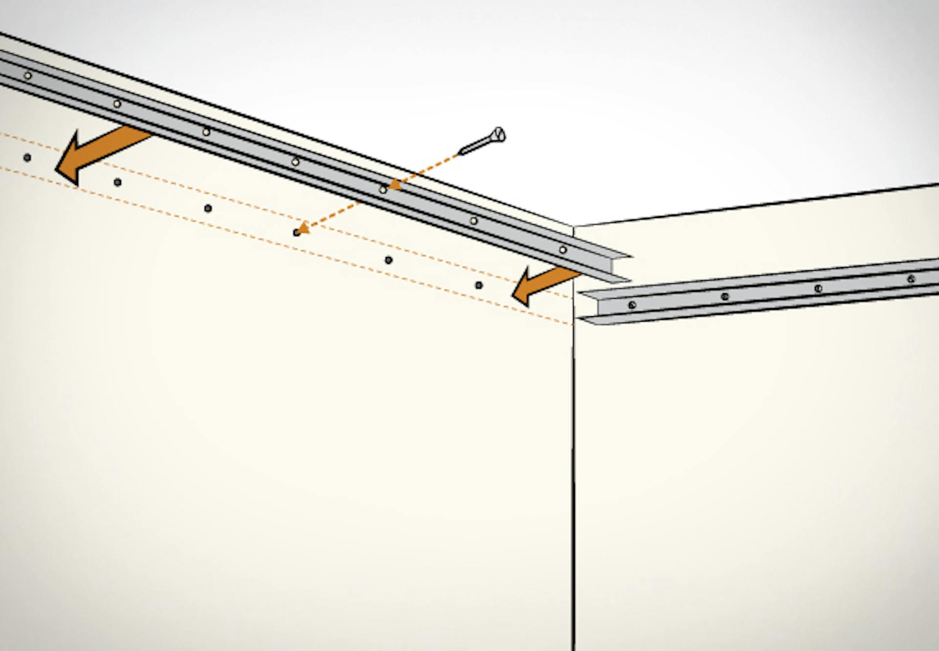 Illustration der Anbringung der Wandprofile für Deckenabhängsystem an Wand