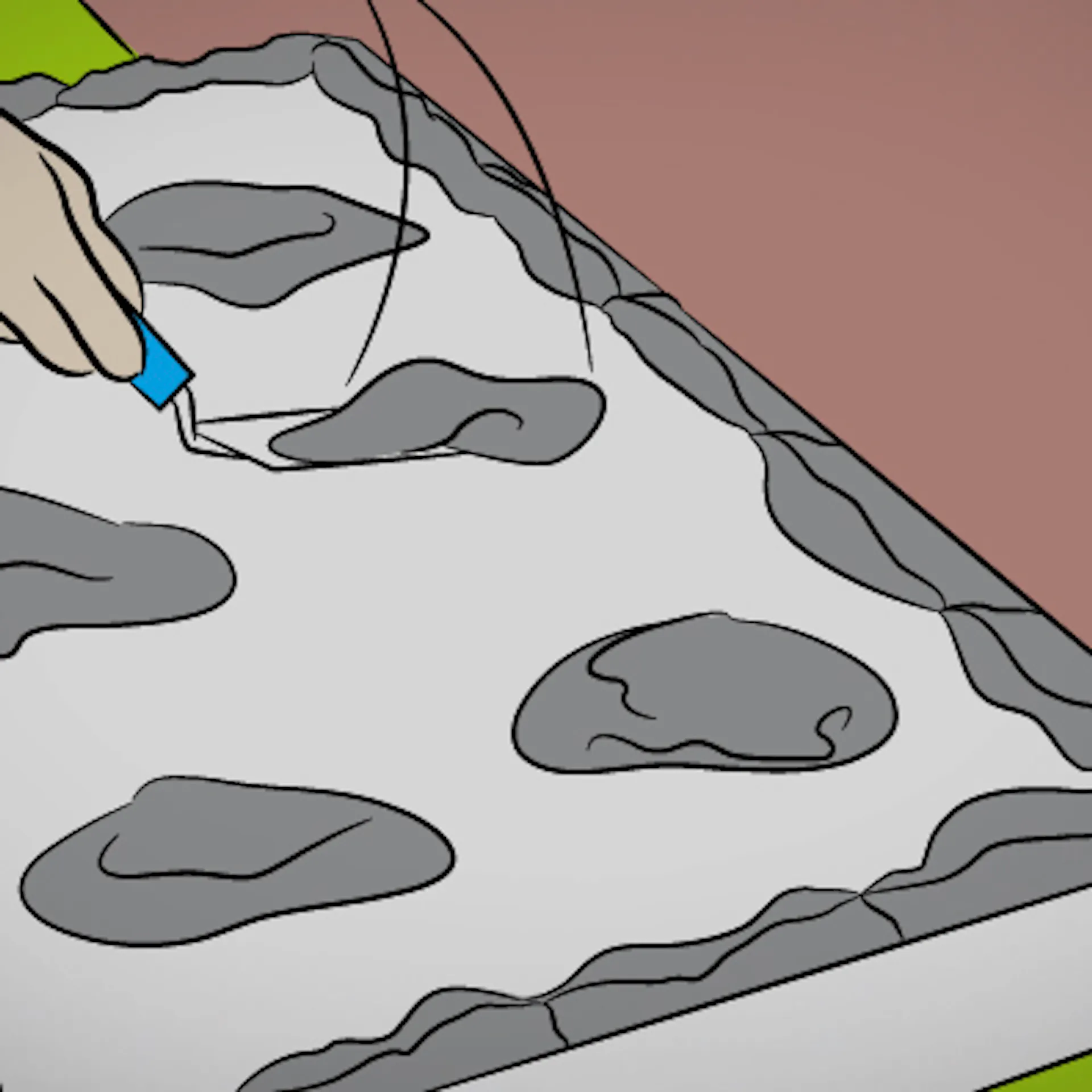 Heimwerker trägt Klebespachtel auf Dämmplatte auf: Umlaufend und sechs Batzen in der Mitte.