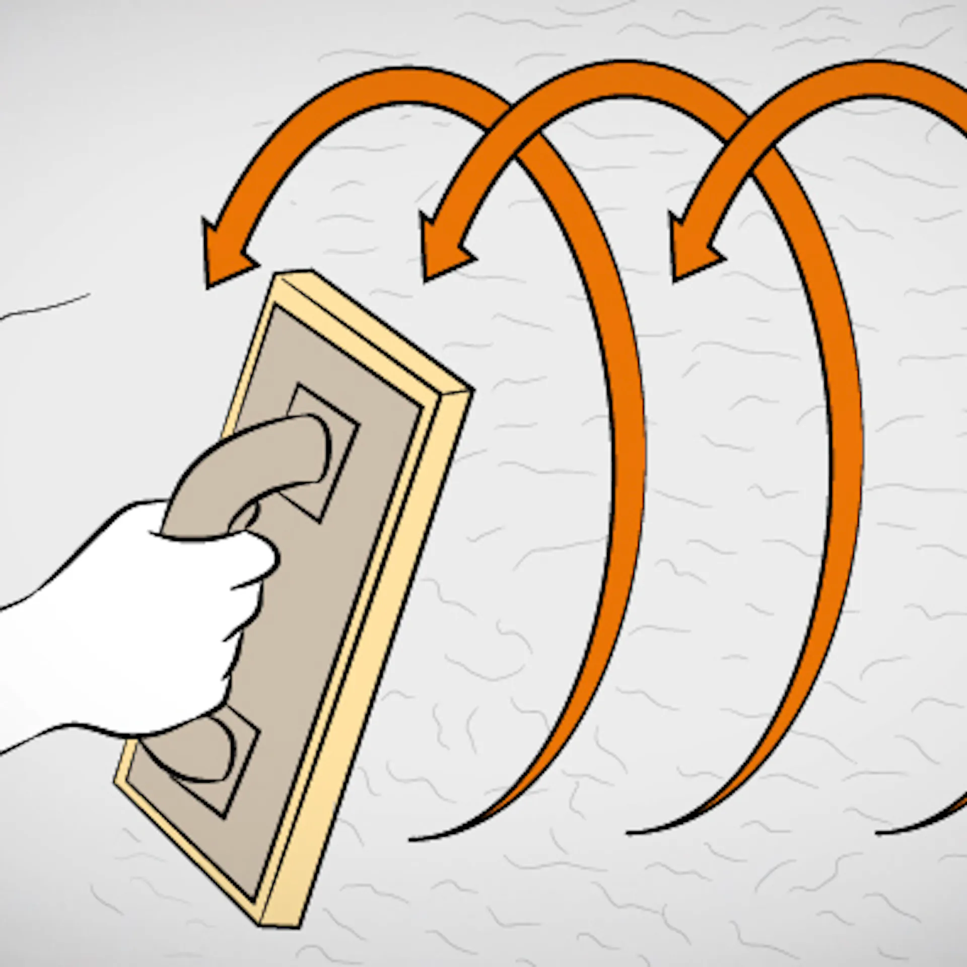 Heimwerker arbeitet Scheibenputzstruktur in Außenwand ein.