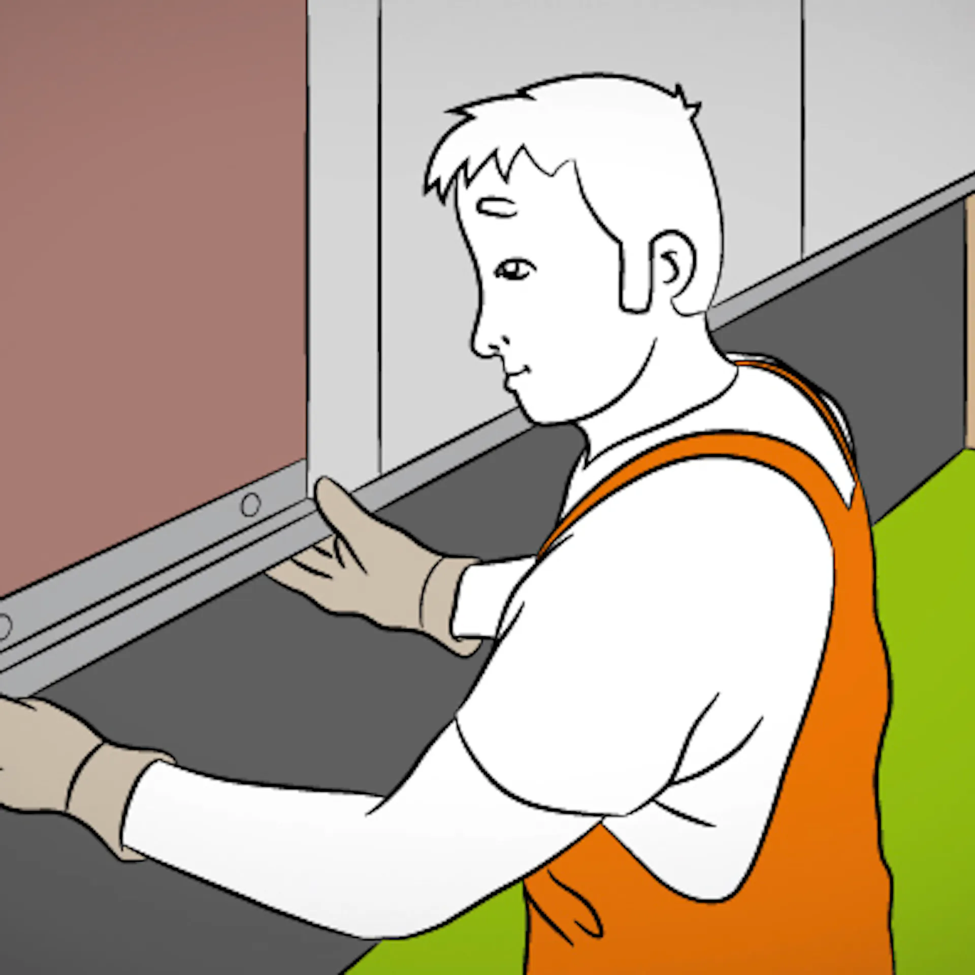 Heimwerker bringt Sockelprofil auf Hilfslatte für die Dämmung der Außenfassade an.