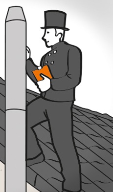 Der Schornsteinfeger prüft den montierten Schornstein.