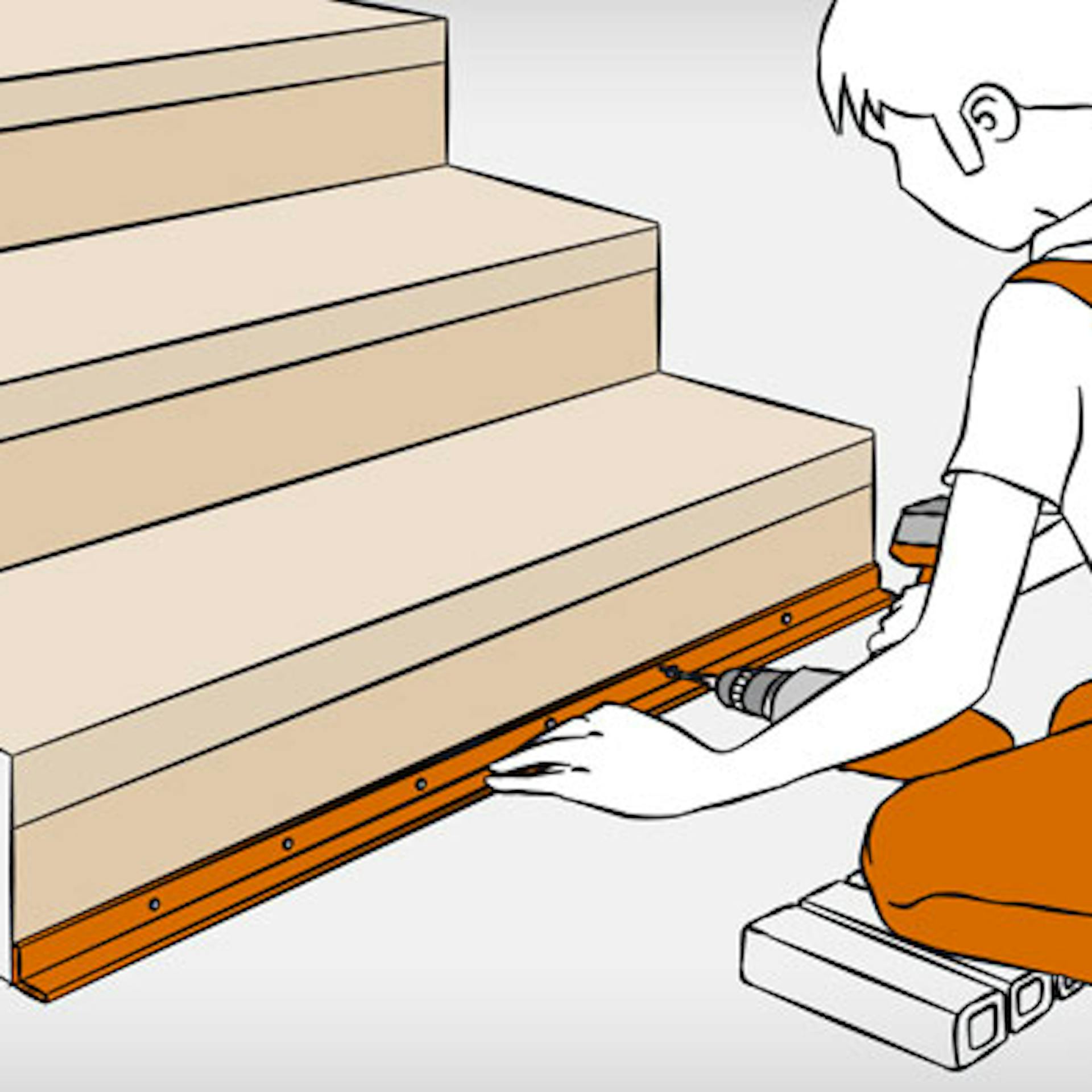 Mann mit Treppenkantenprofil vor Treppe