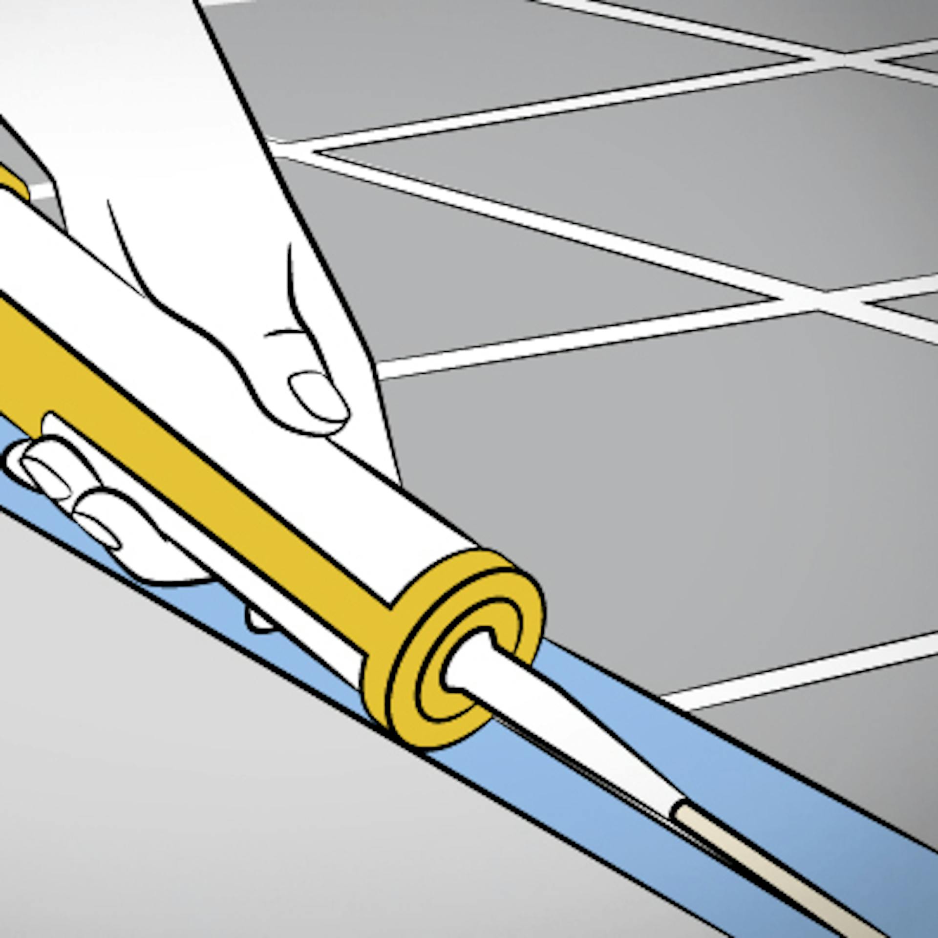 Hände mit Silikonspritze spritzen Fugenmasse in Fuge