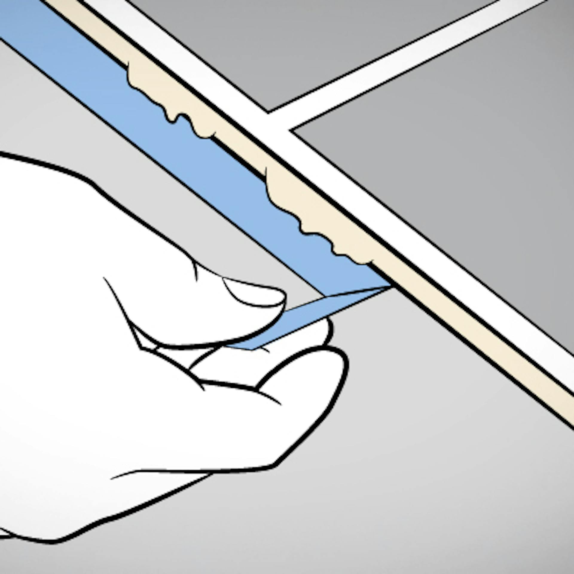 Hand löst Klebeband von Dehnungsfuge