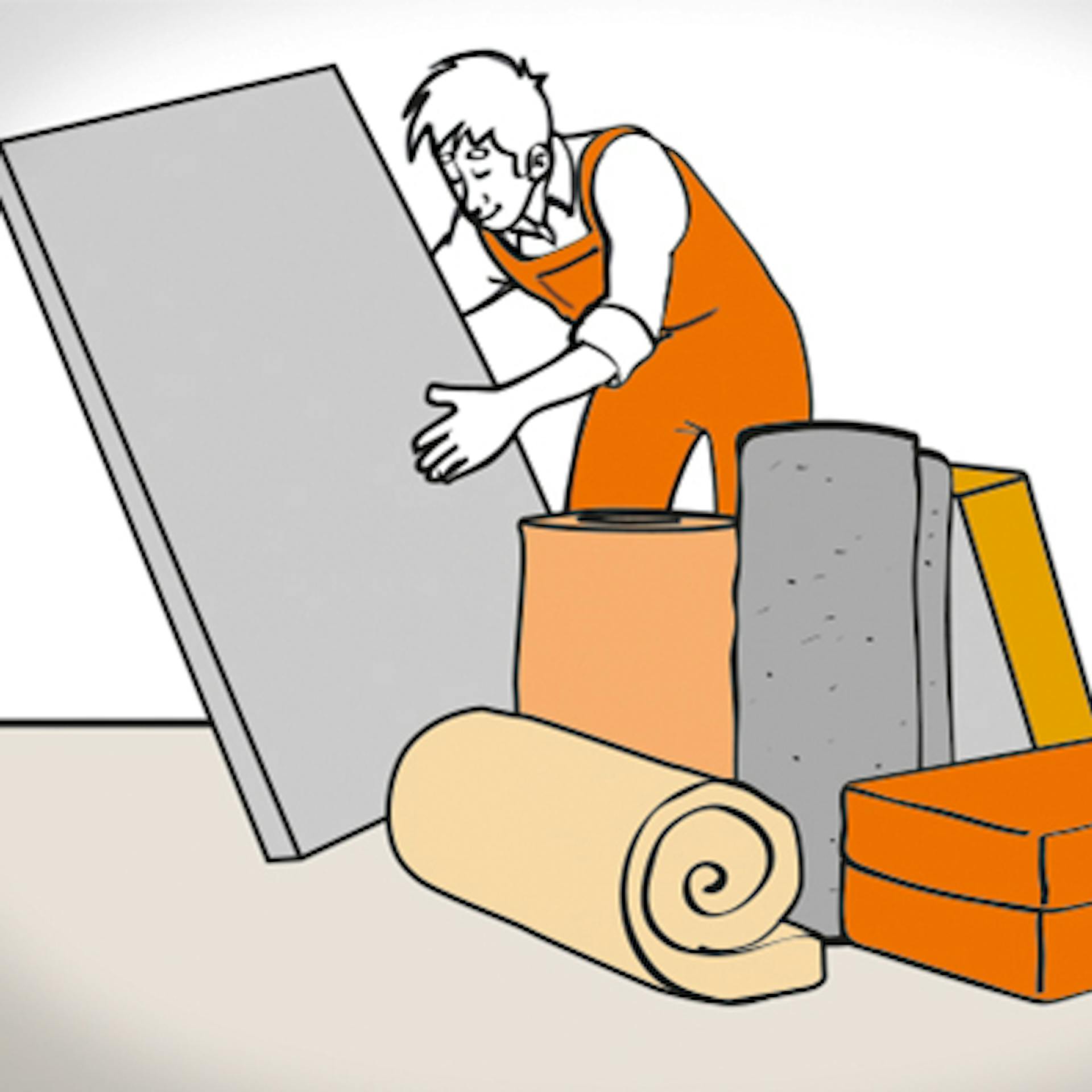 Mann mit Dämmstoffen