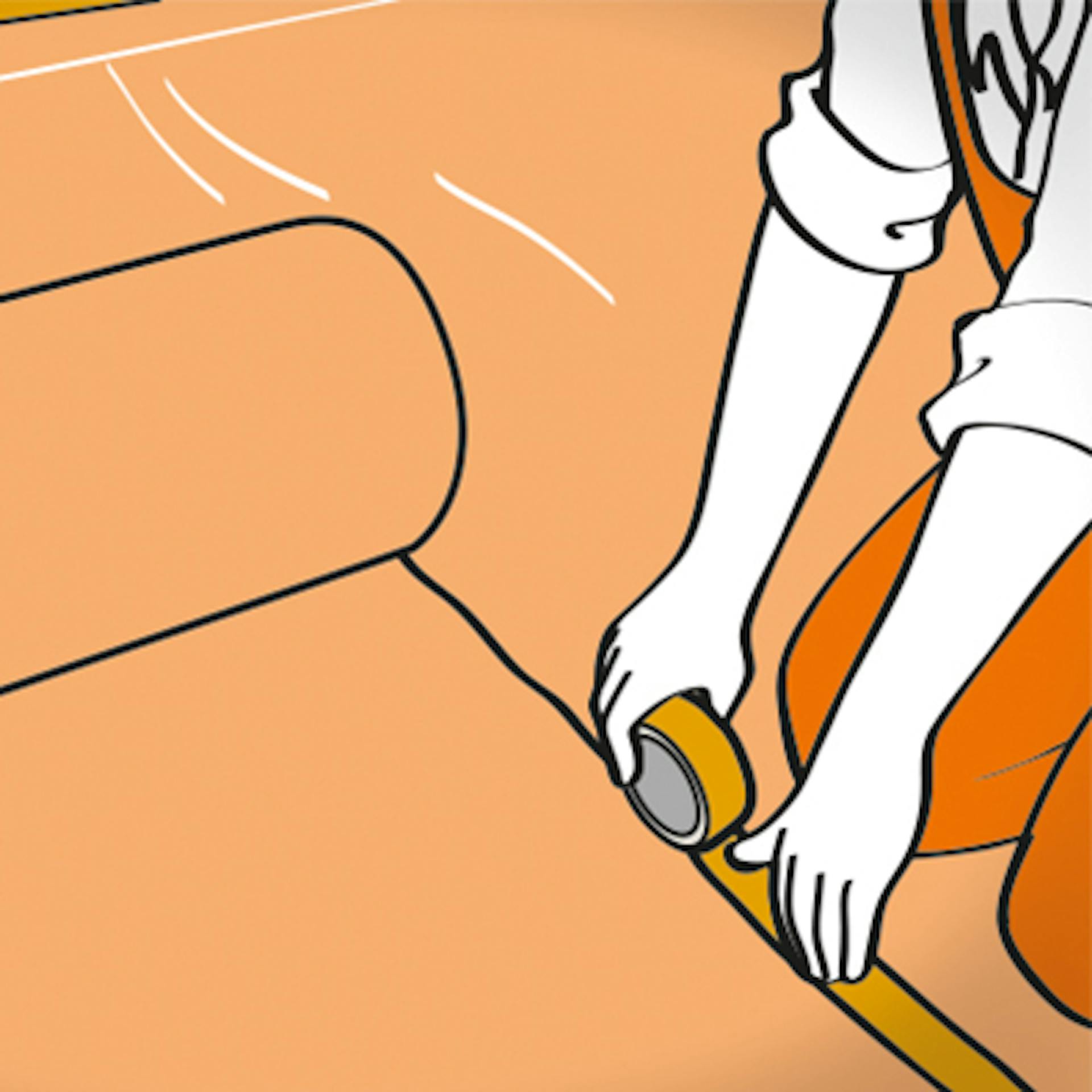 Hände mit Klebeband auf Dampfbremsfolie