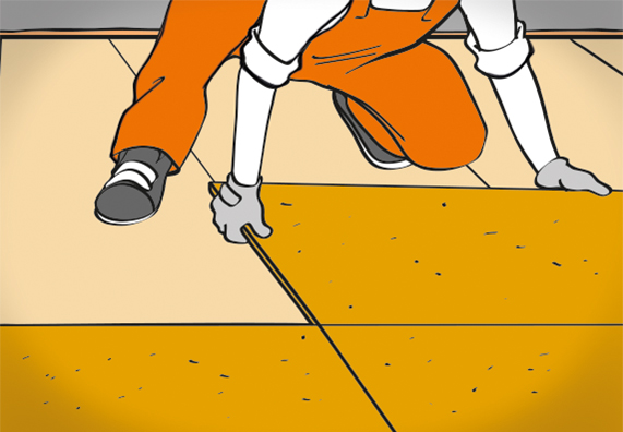 Egy férfi egy OSB lappal a padlón