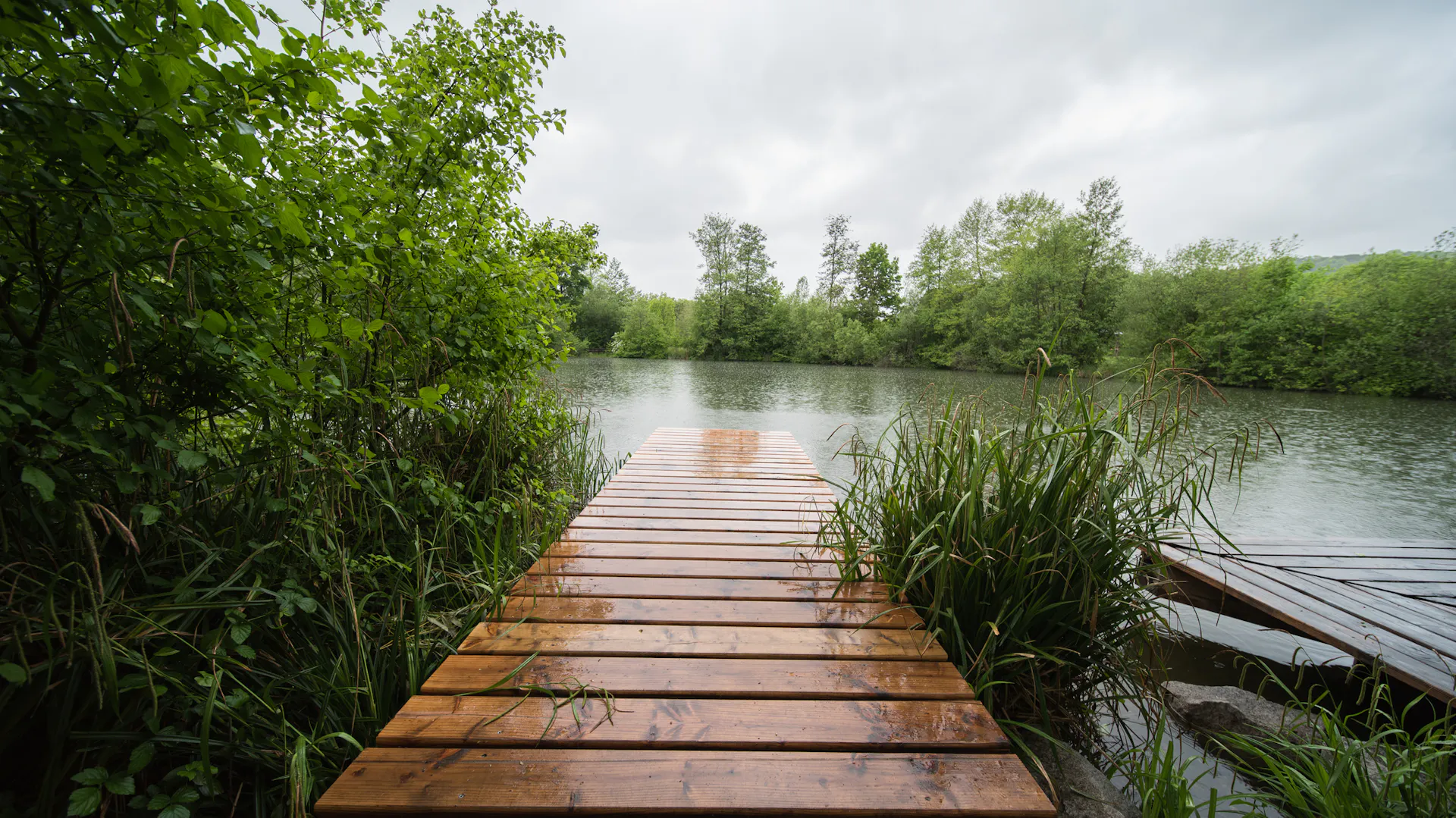 Holzsteg am Wasser.