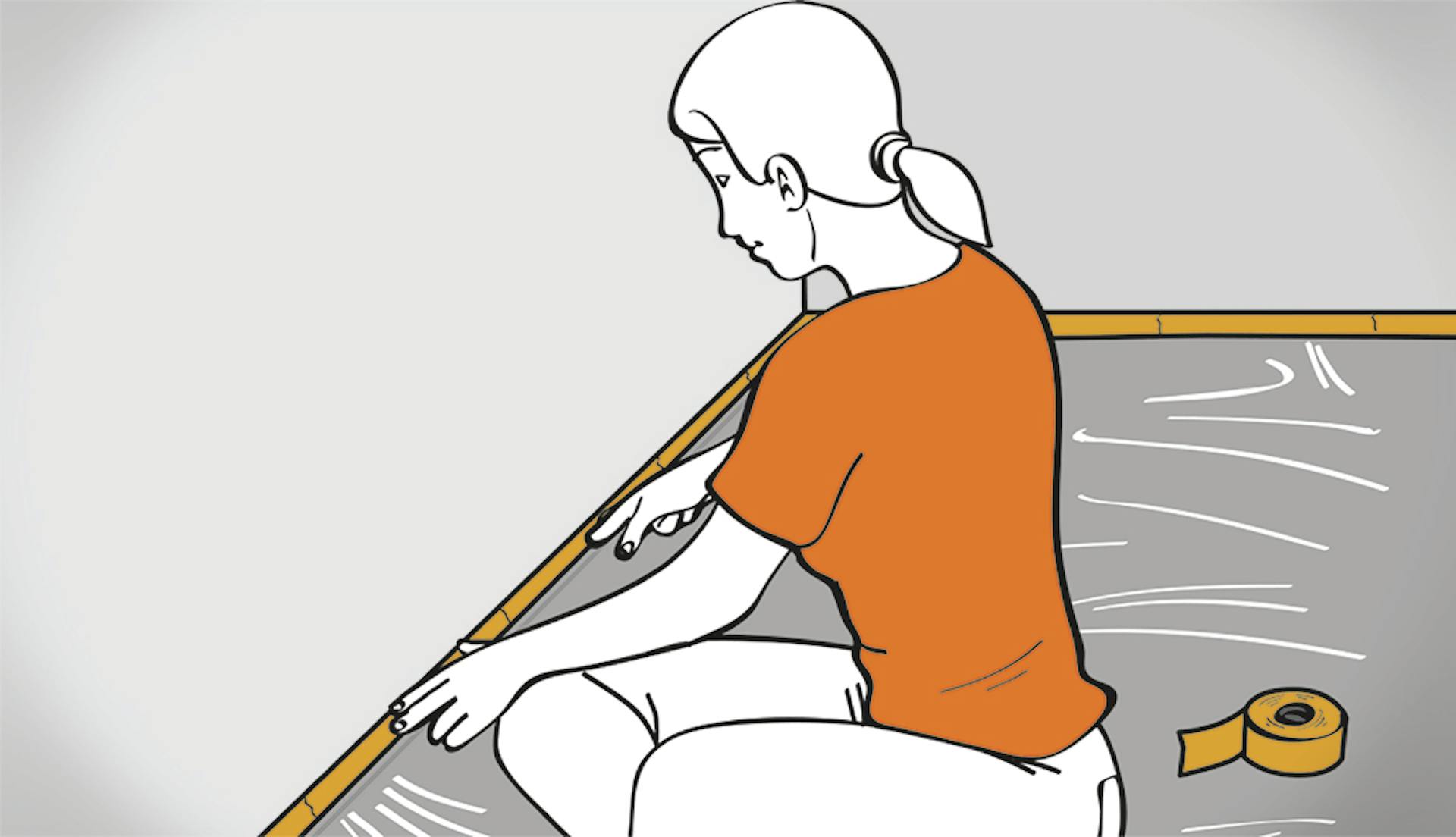 Žena oblepuje krycie lišty.