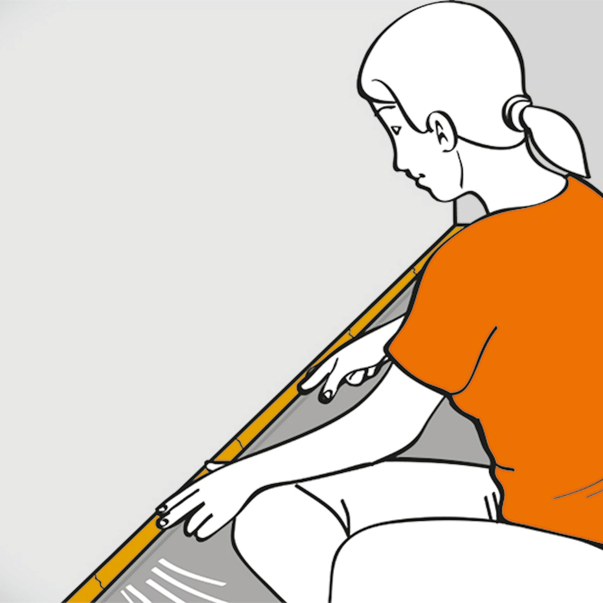 Egy nő leragasztja a szegélyléceket.