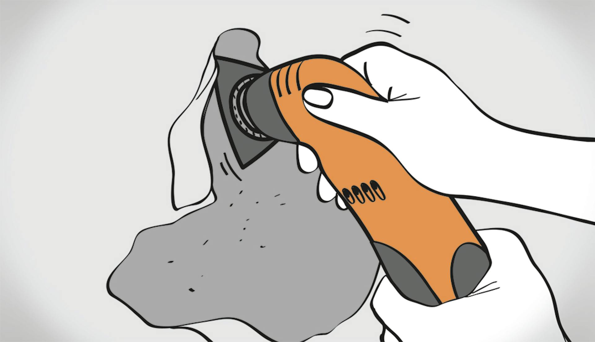 Ruka s brúskou na stenu.