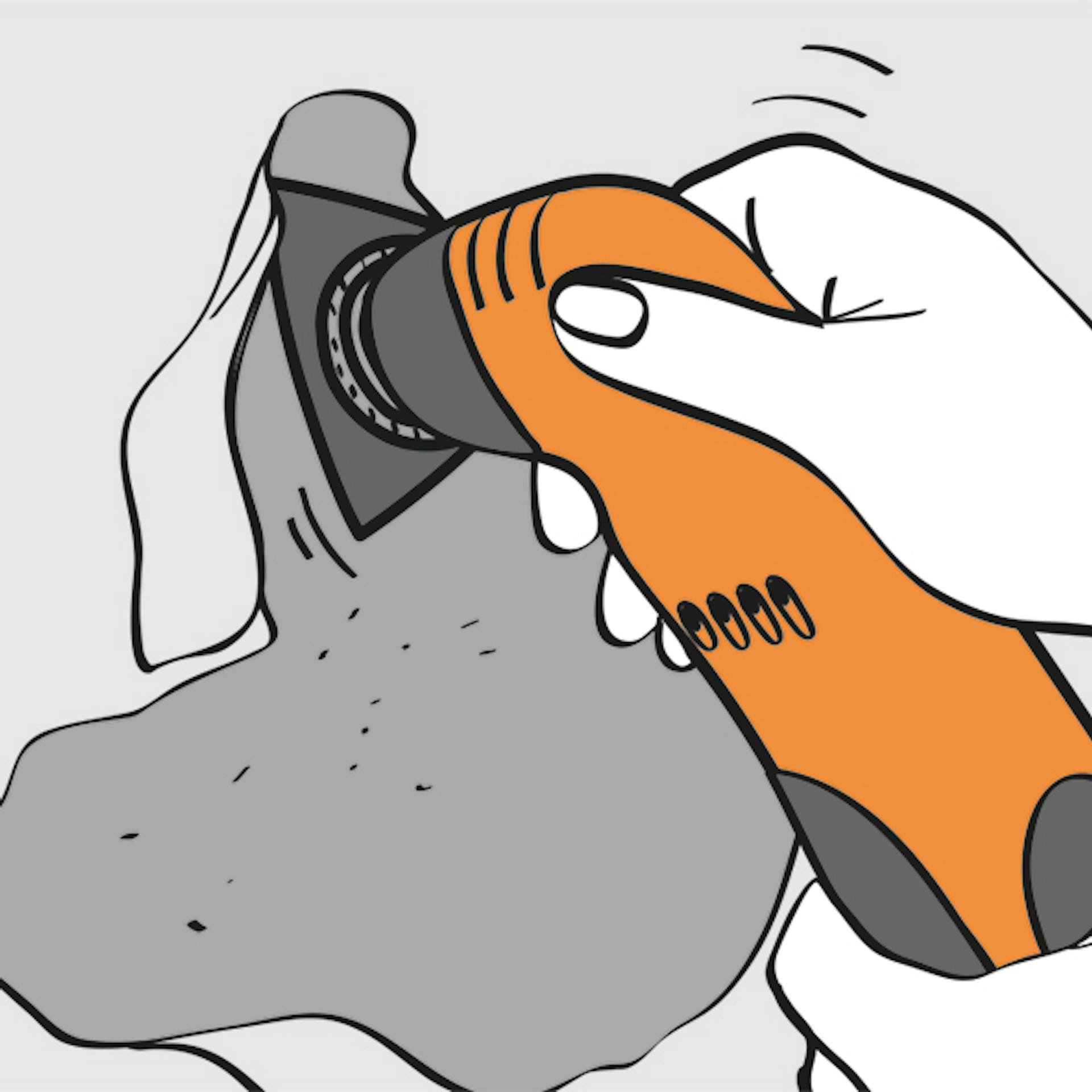 Csiszológép a kézben a falon.