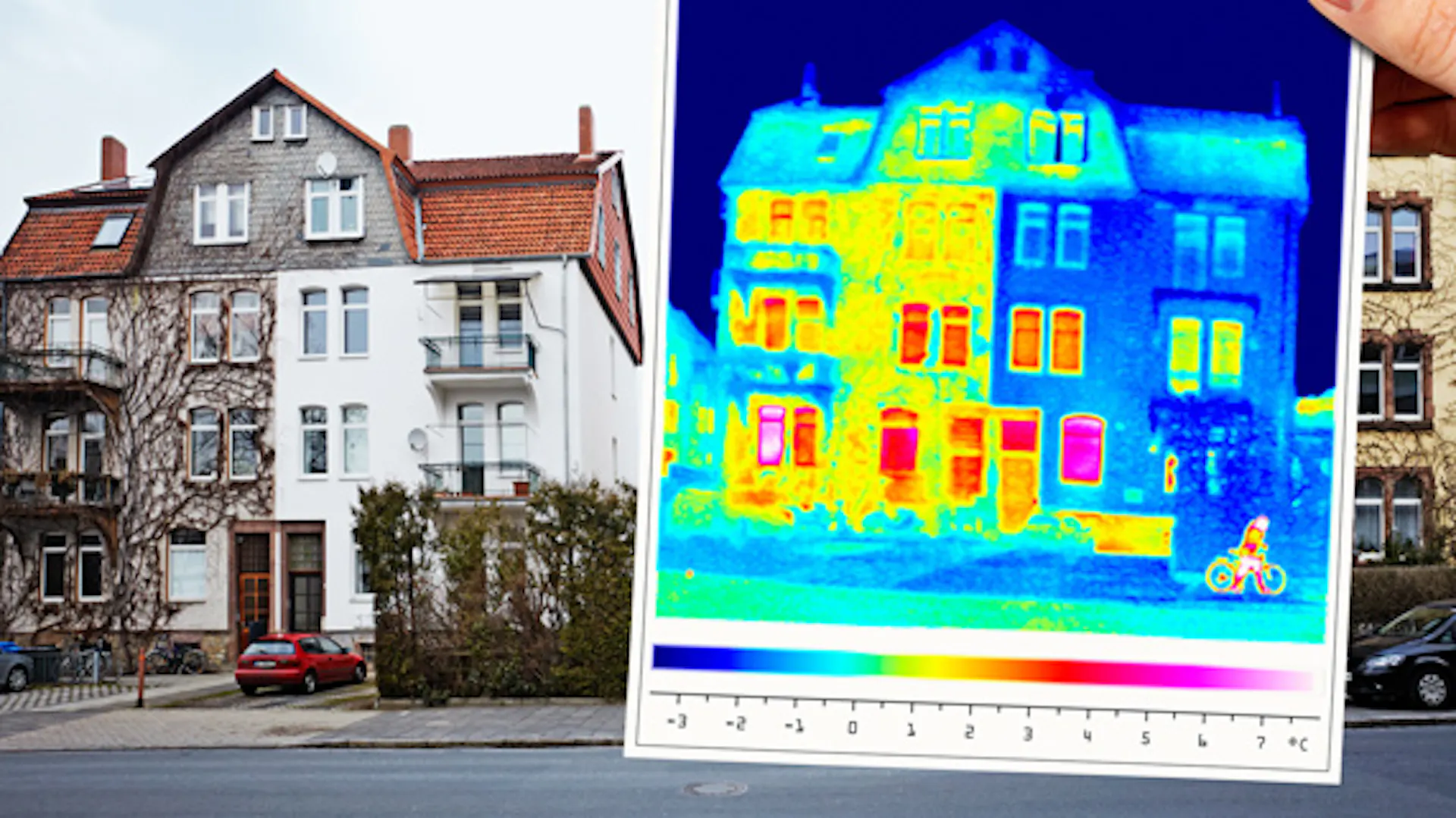 Infrarot-Aufnahme für die Wärmedämmung von einem Haus.