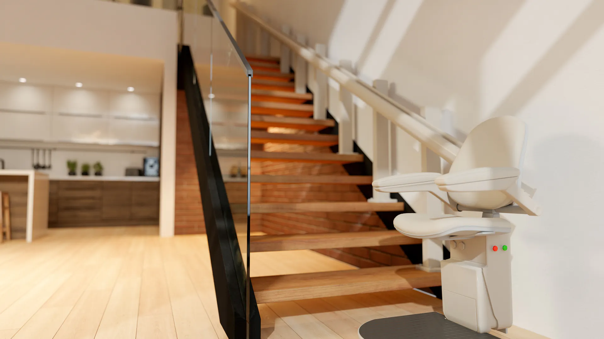 Treppenlift an Holztreppe