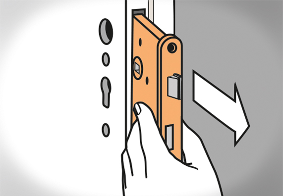 A bevésőzár az ajtózár cseréjekor eltávolításra kerül.