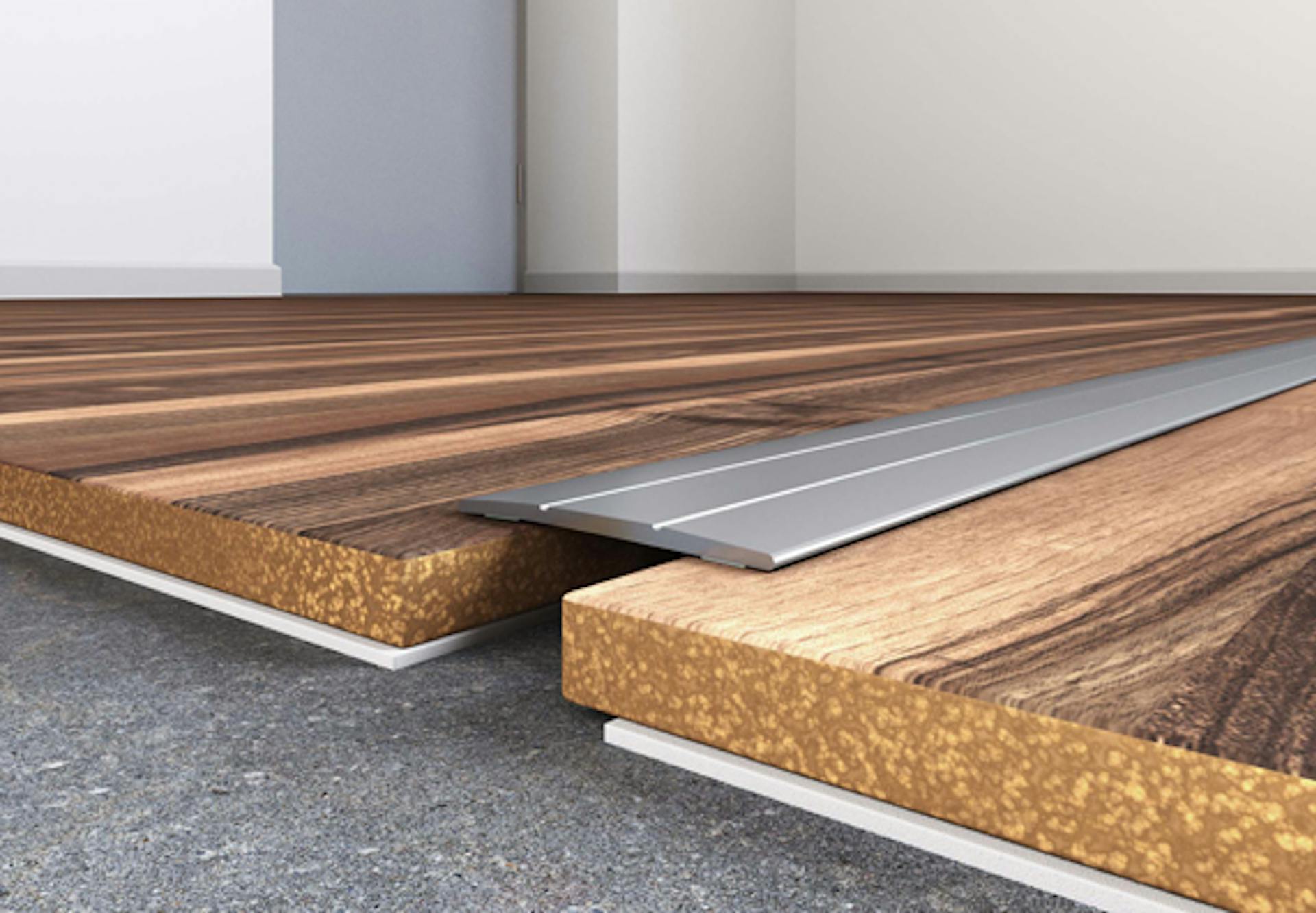 Guida di raccordo in acciaio inossidabile tra gli elementi del pavimento in legno