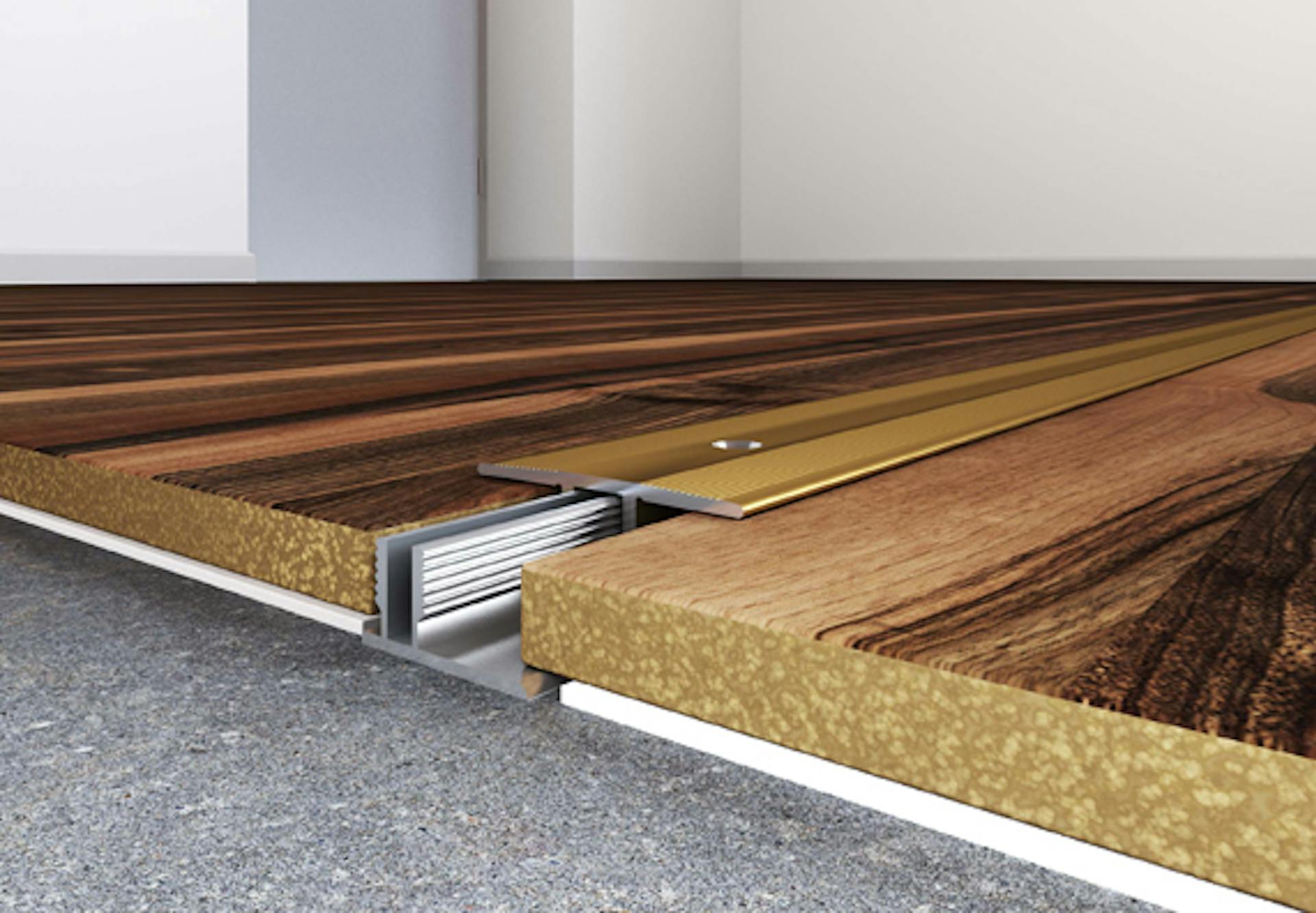 Guida di raccordo in ottone tra gli elementi del pavimento in legno