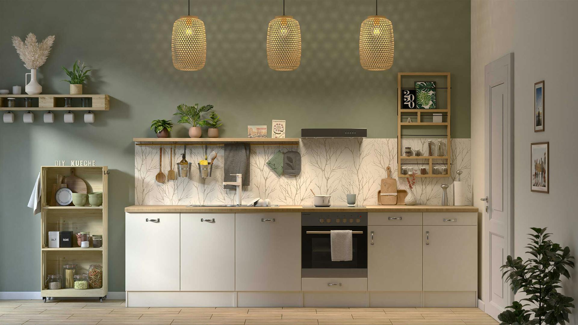 Gemütliche und moderne Küche in gedeckten Tönen