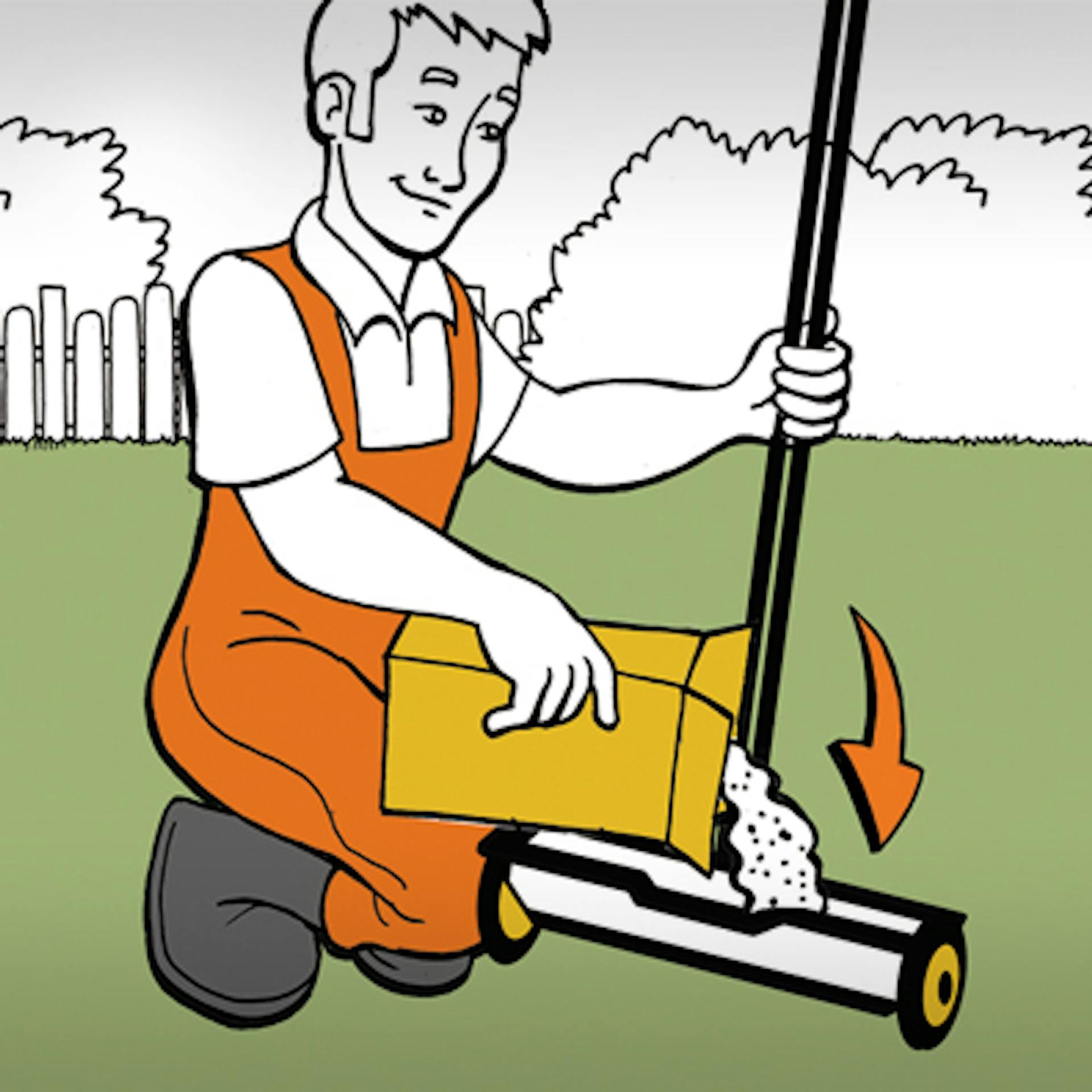 Gyeptrágyát töltenek a szórókocsiba