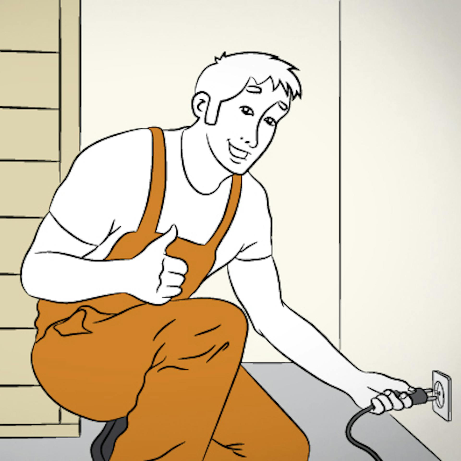 Heimwerker steckt Stecker für Infrarotkabine in Steckdose