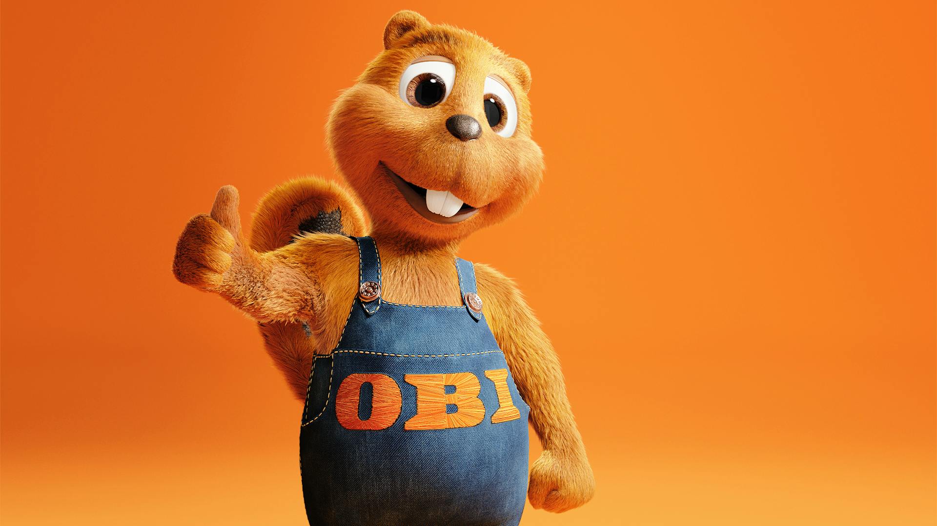 OBI Biber zeigt Daumen hoch