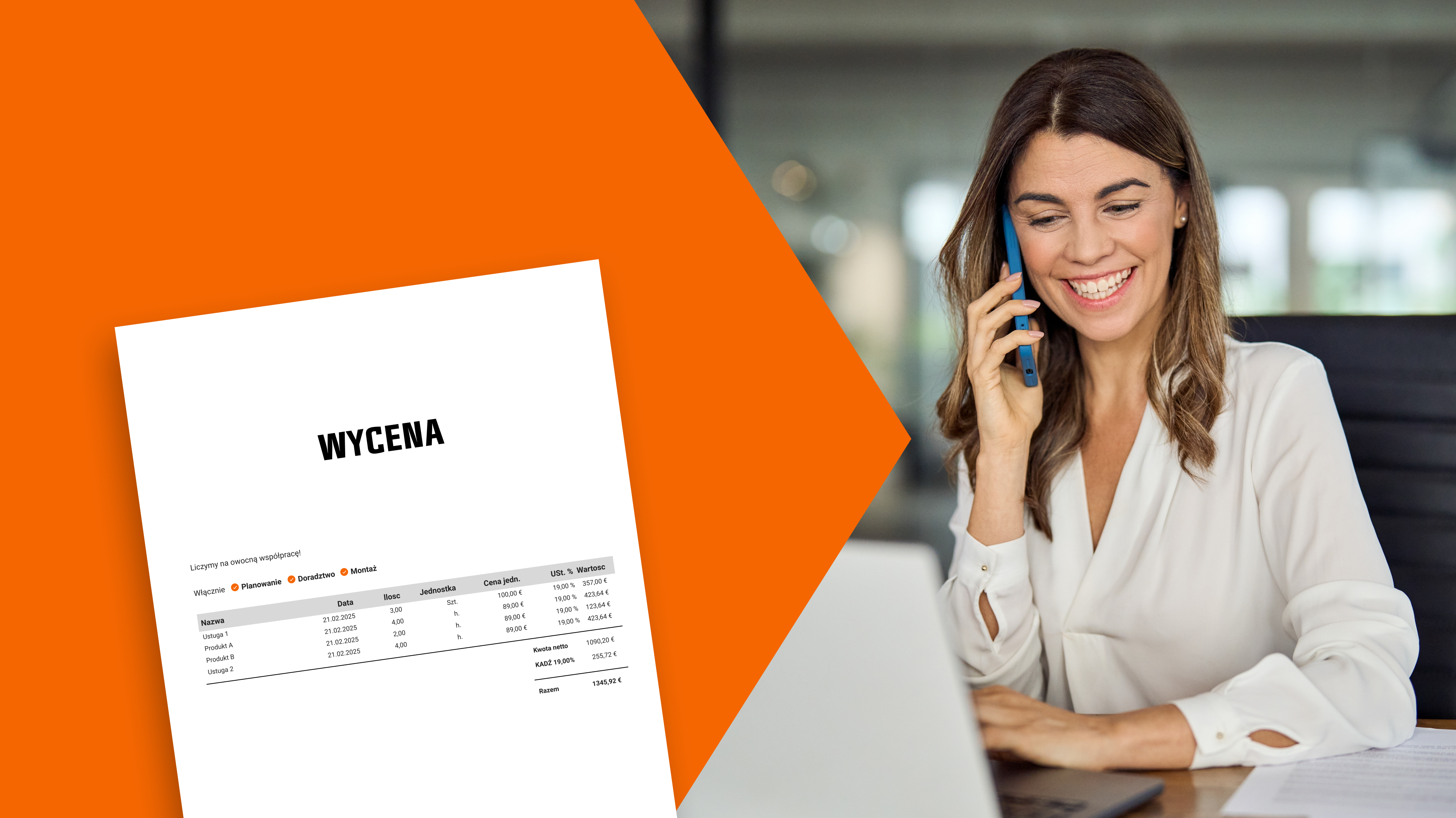 Oferta i kobieta rozmawiająca przez telefon