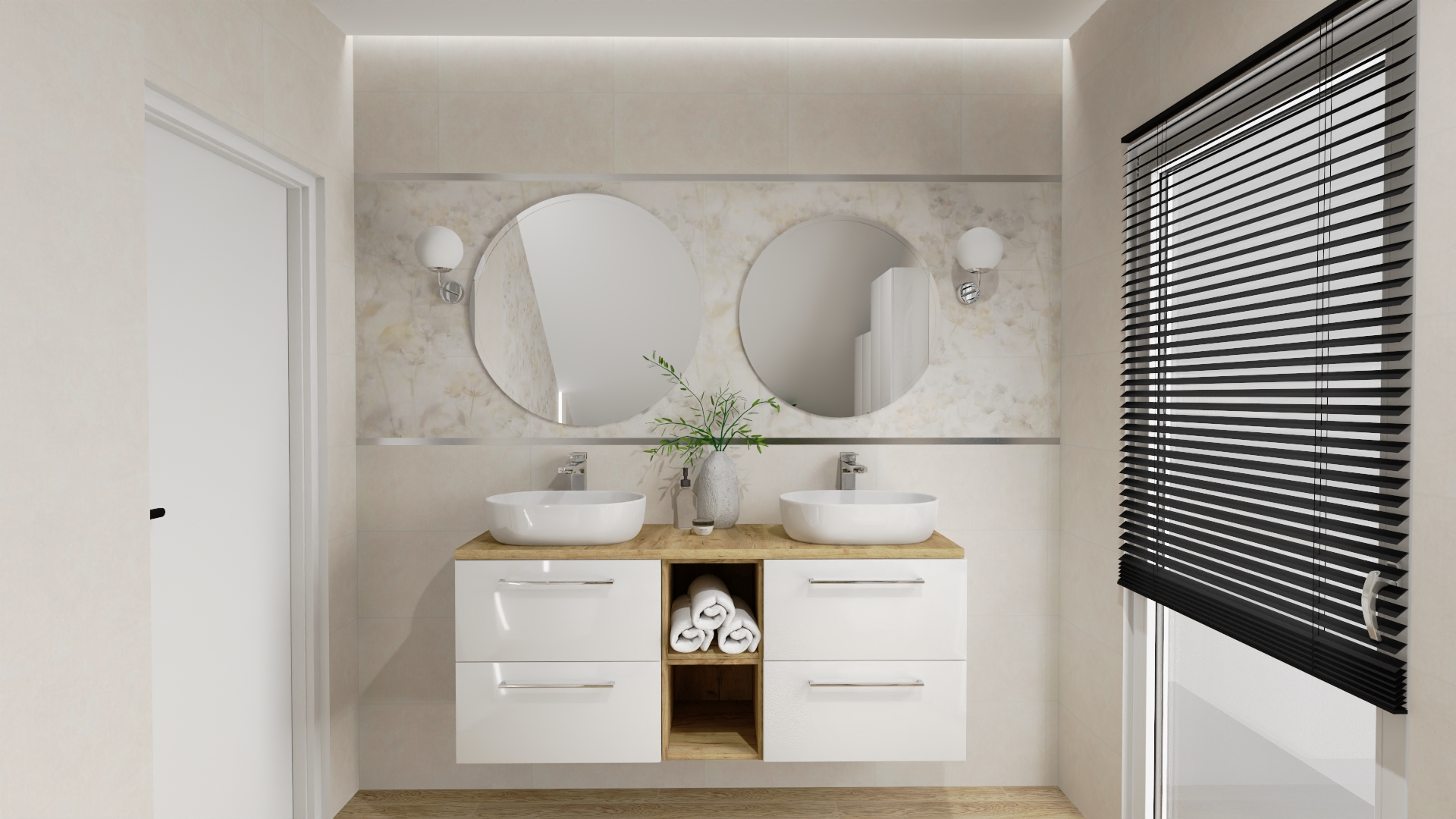 łazienka z dwoma umywalkami