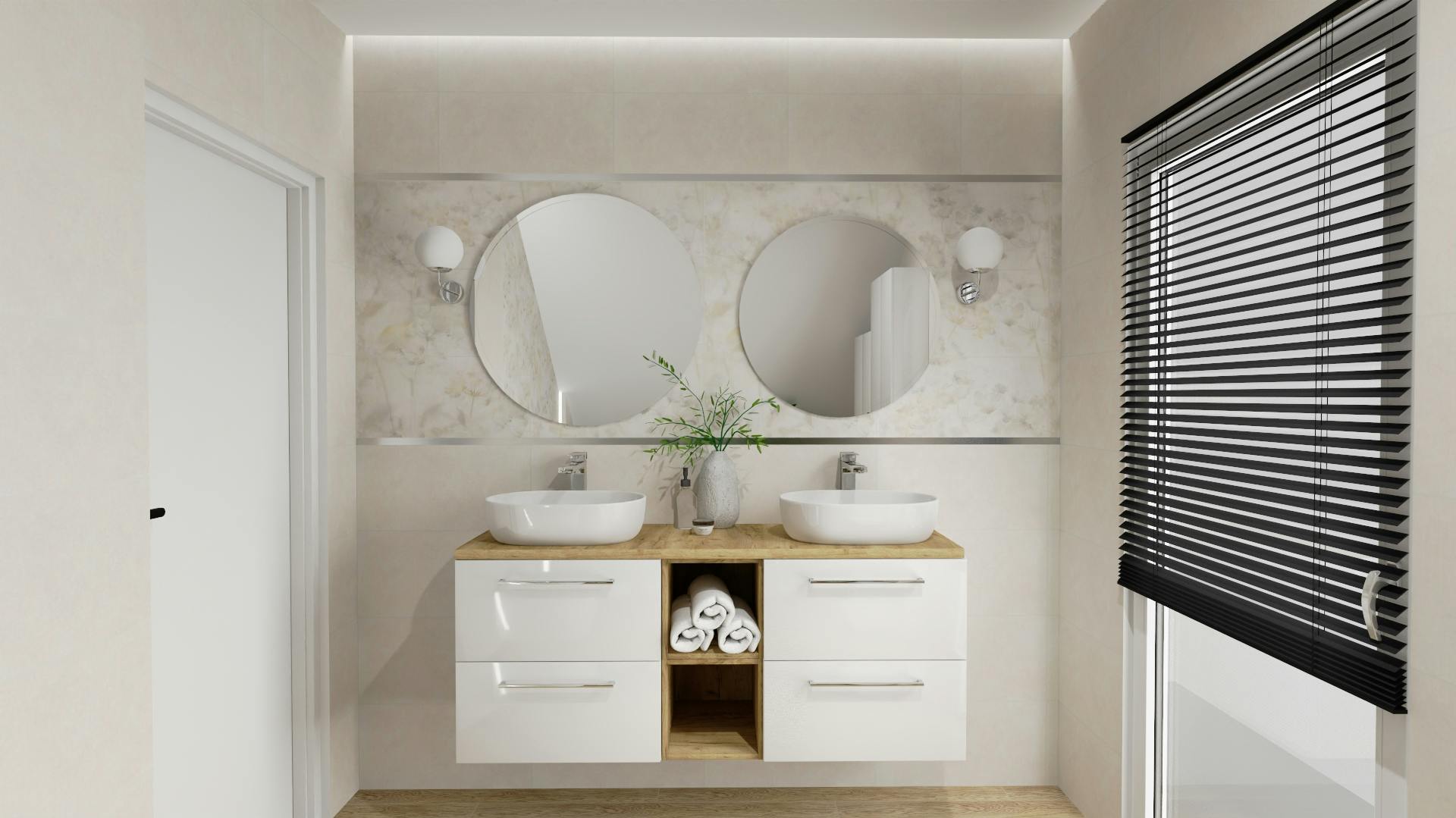 łazienka z dwoma umywalkami