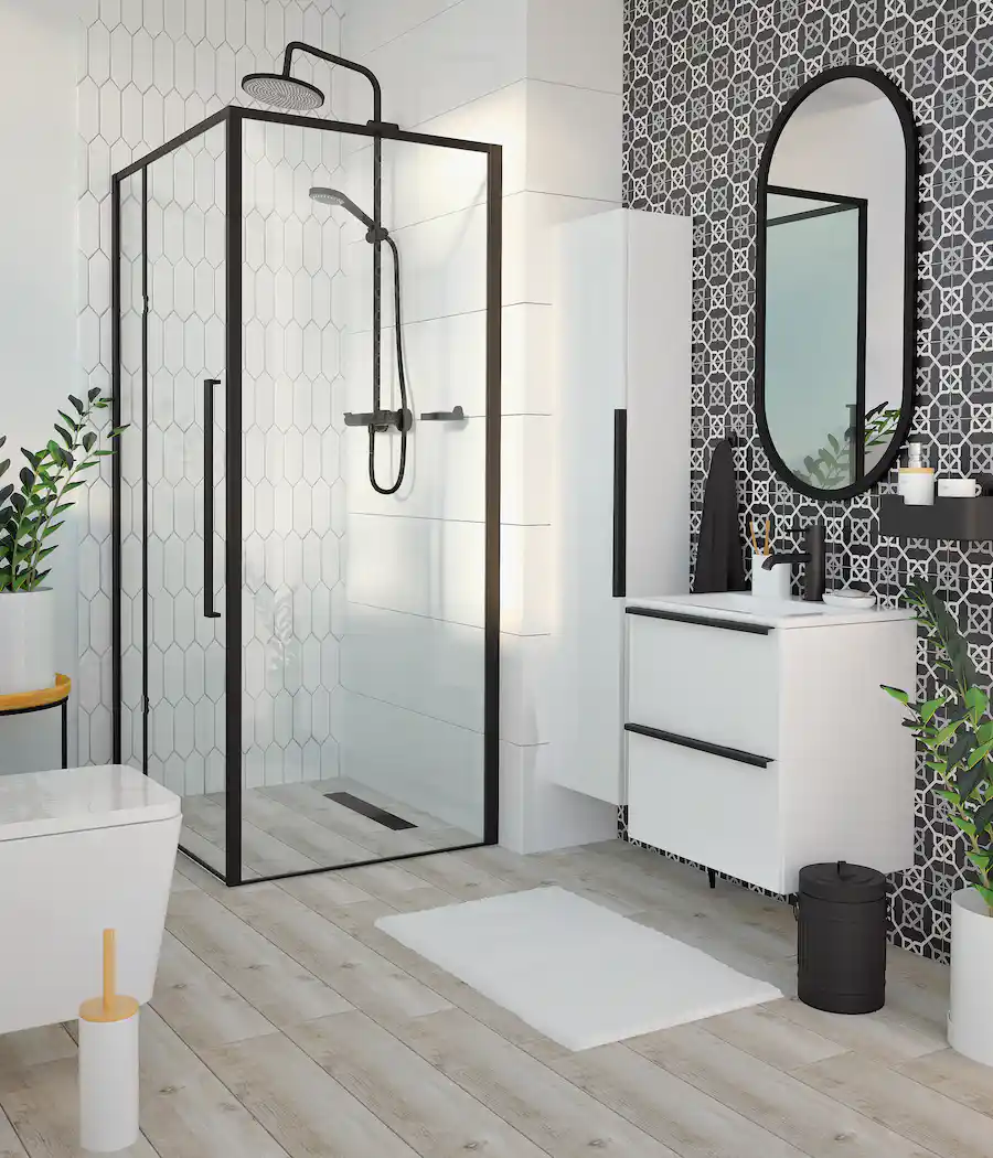 Czarno-biała łazienka w stylu skandynawskim