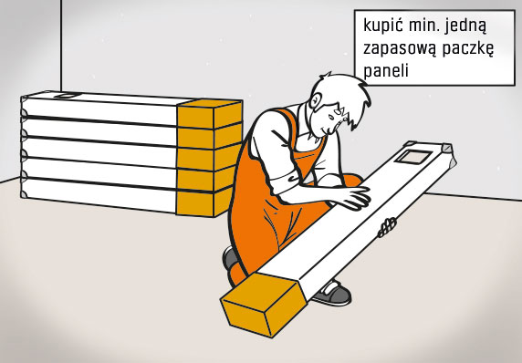 Infografika z przypomnieniem, że warto kupić zapasową paczkę paneli podłogowych