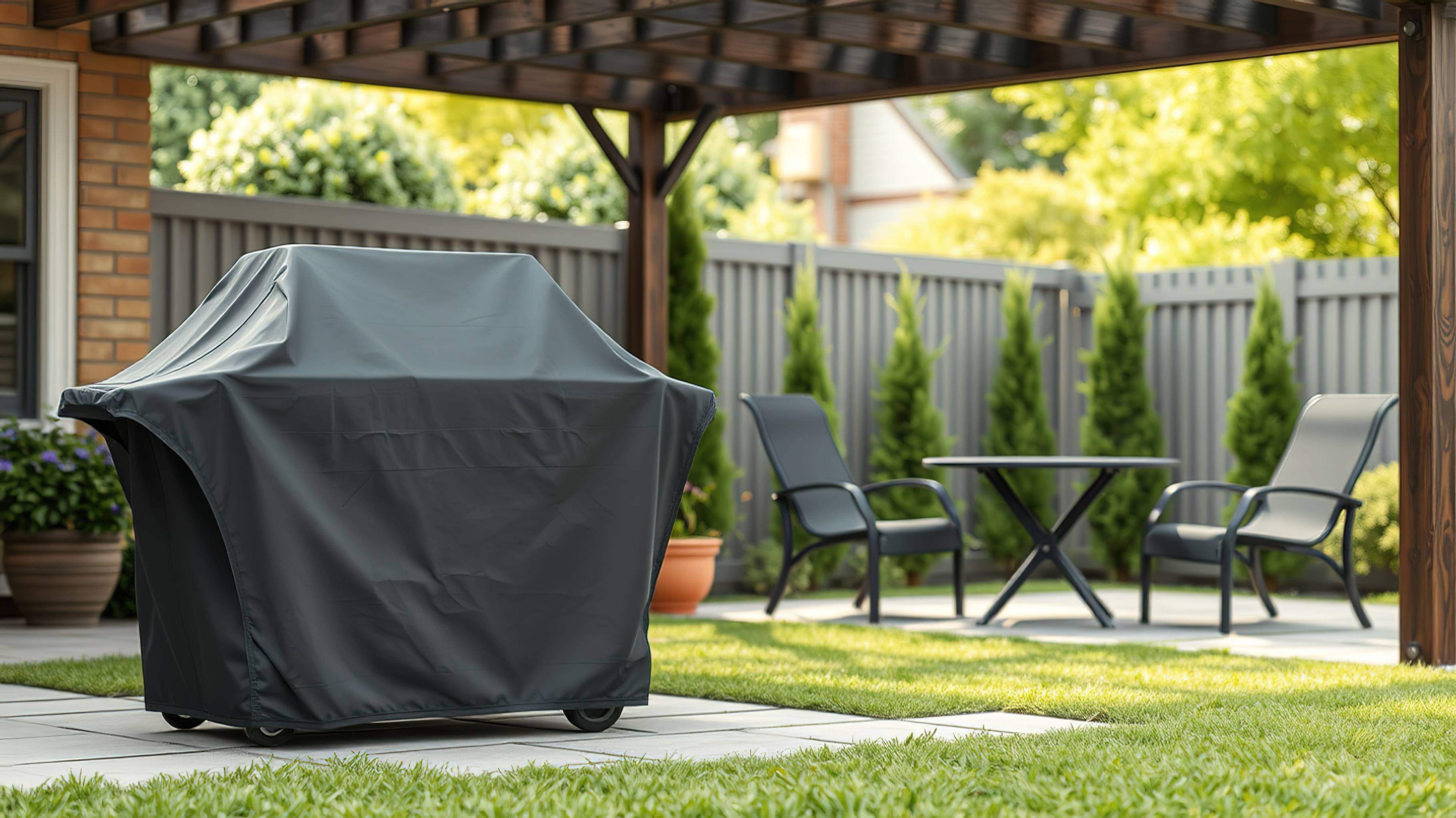 Grill ogrodowy pod pokrowcem