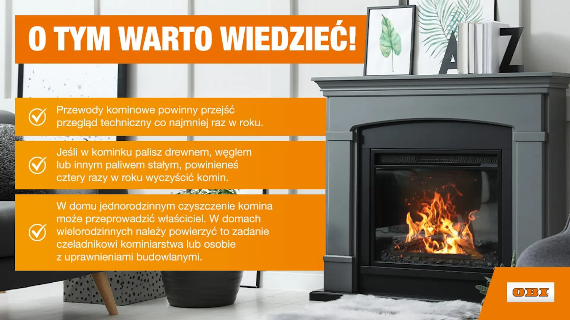 Infografika na tle szarego kominka