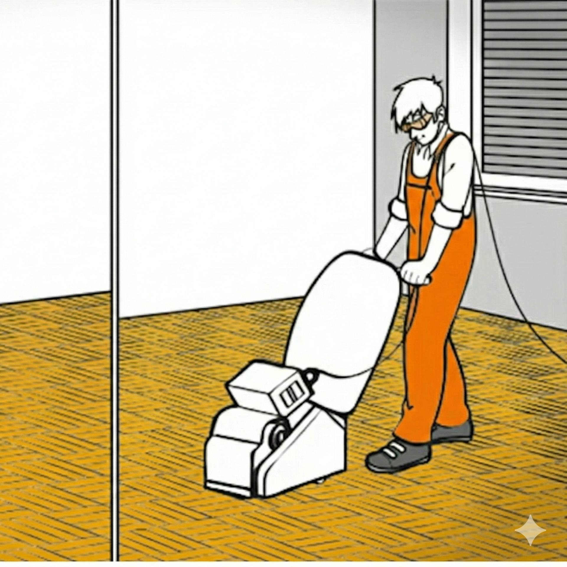 Muž s bruskou na parkety.